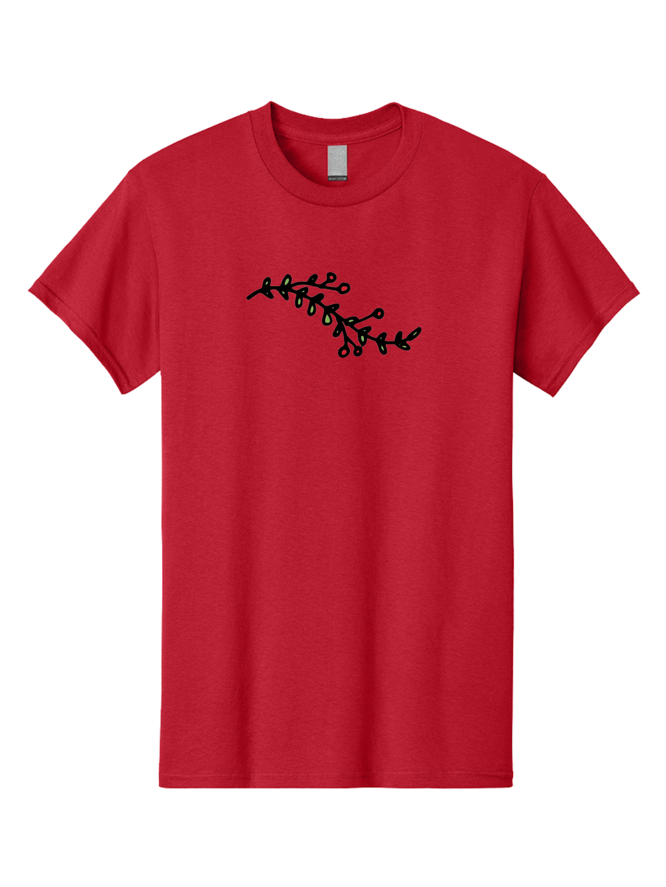 Black-Stem-With-Red-Berries Men'S Graphic Tee, 100% Cotton, Comfortable Casual Summer Wear, Machine Washable, Black Stem, Winter Berries, Red Berries, Minimalist Design, Simple Artwork, Abstract Illustration, Botanical Elements, -  Aaa763
