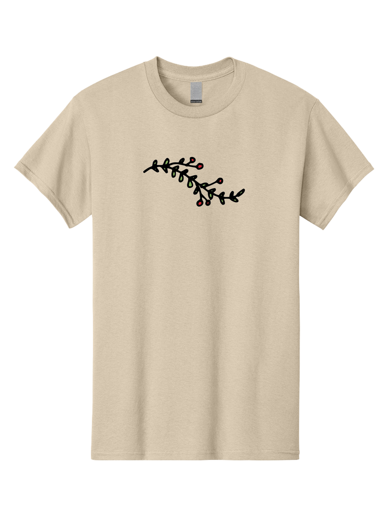 Black-Stem-With-Red-Berries Men'S Graphic Tee, 100% Cotton, Comfortable Casual Summer Wear, Machine Washable, Black Stem, Winter Berries, Red Berries, Minimalist Design, Simple Artwork, Abstract Illustration, Botanical Elements, -  Aaa763