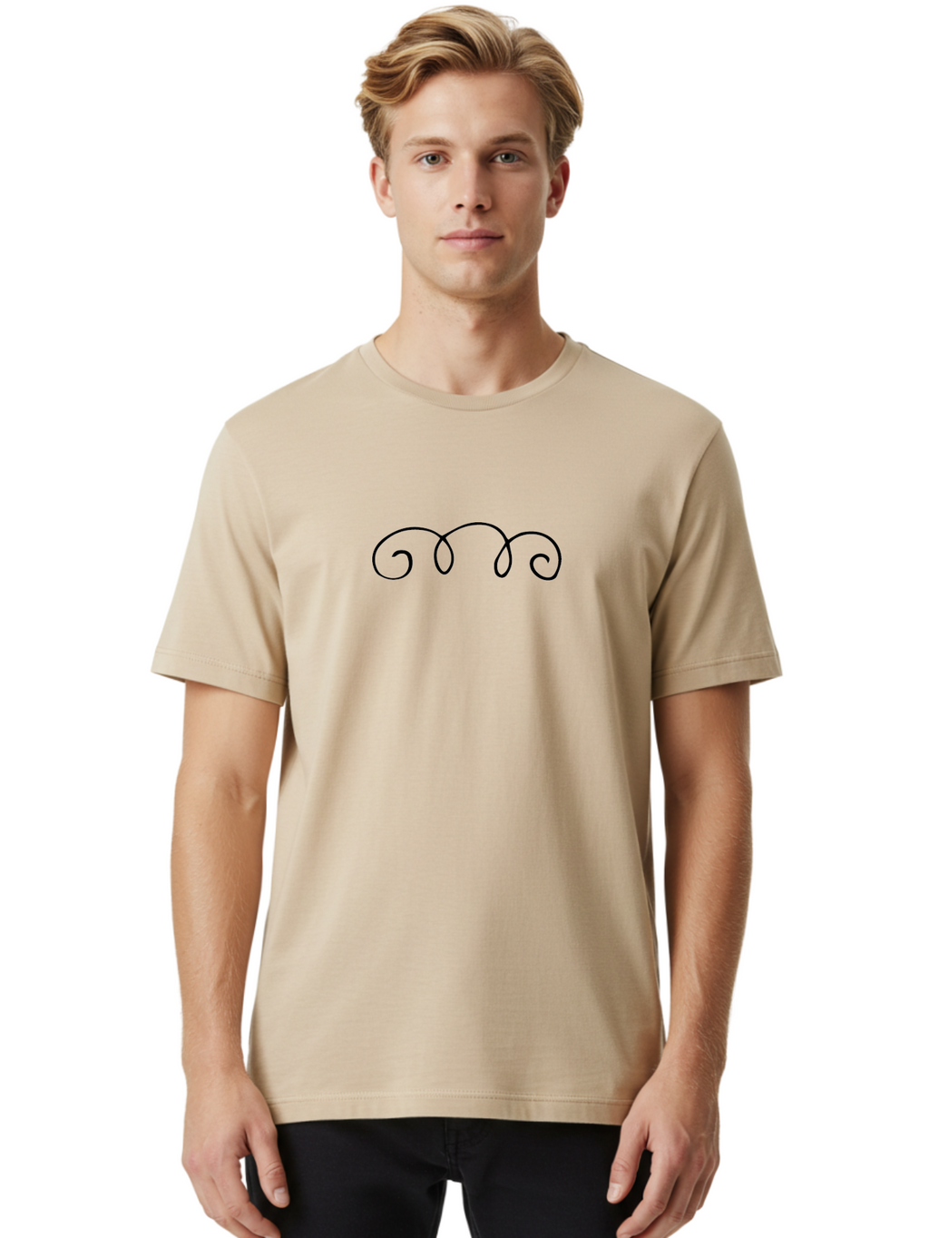 Black-Swirls-1 Men'S Graphic Tee, 100% Cotton, Comfortable Casual Summer Wear, Machine Washable, Handwritten Swirls, Flowing Curves, Elegant Design, Minimalist Art, Simple Graphics, Abstract Shapes, Decorative Elements -  Aaa764