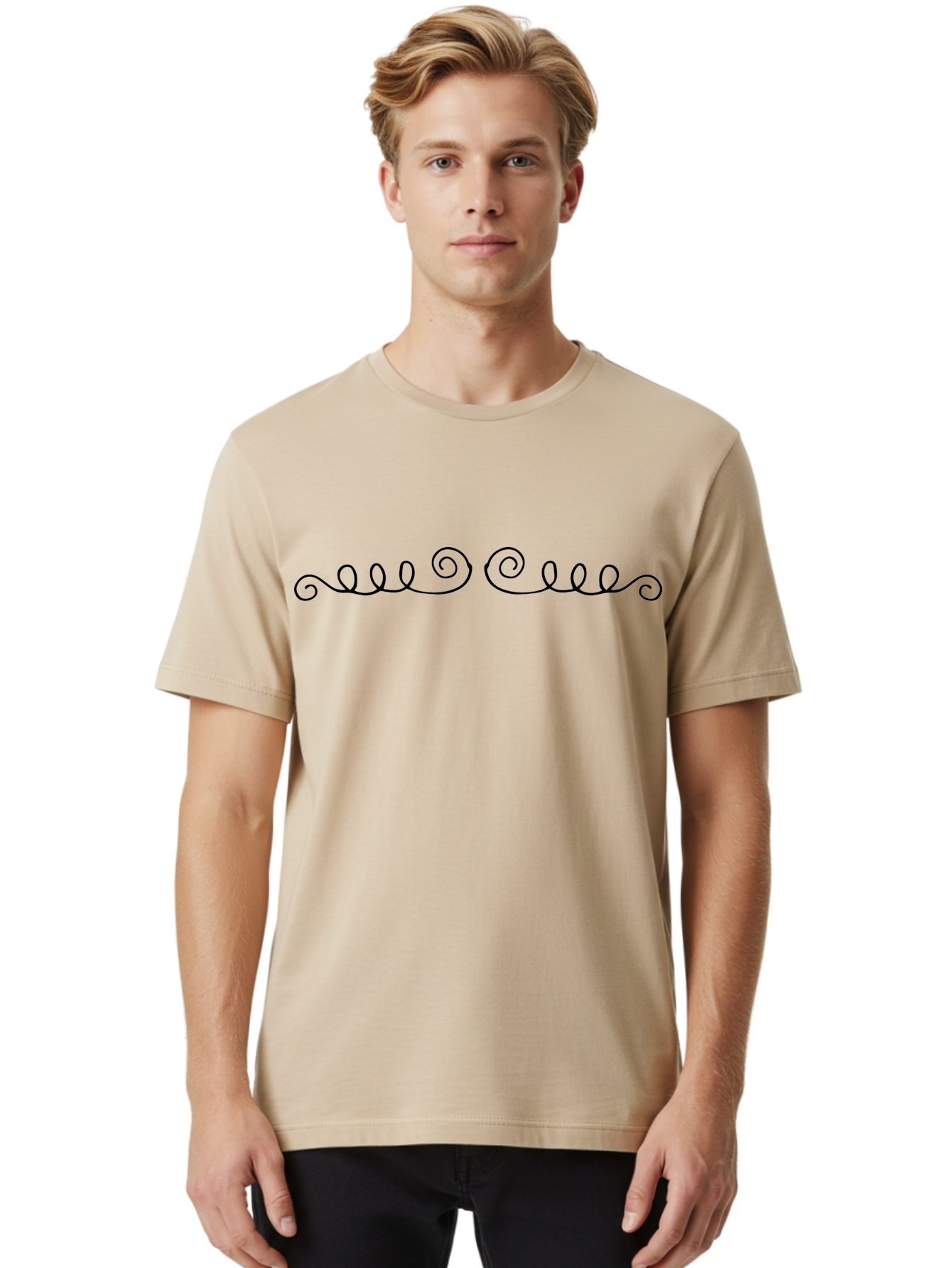 Black-Swirls Men'S Graphic Tee, 100% Cotton, Comfortable Casual Summer Wear, Machine Washable, Swirling Lines, Abstract Art, Minimalist Design, Elegant Typography, Decorative Elements, Simple Shapes, Artistic Expression -  Aaa765