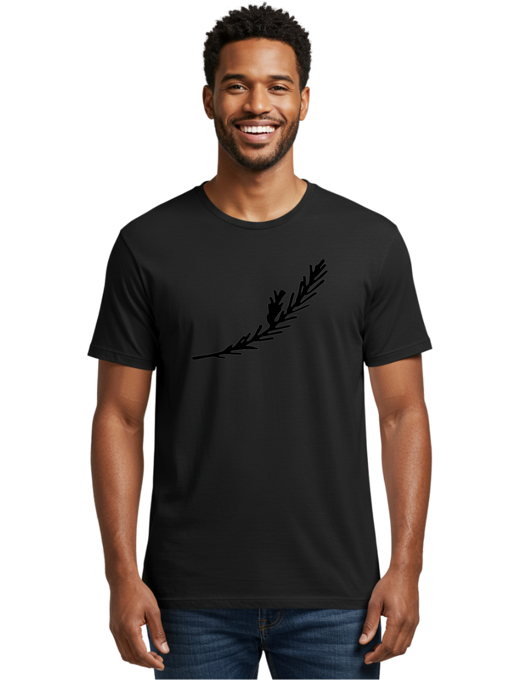 Black-Twig-Silhouette Men'S Graphic Tee, 100% Cotton, Comfortable Casual Summer Wear, Machine Washable, Pine Needles Silhouette, Minimalist Design, Simple Graphics, Sprig Of Pine, Black On Green, Foliage Icon, Nature Symbol -  Aaa766
