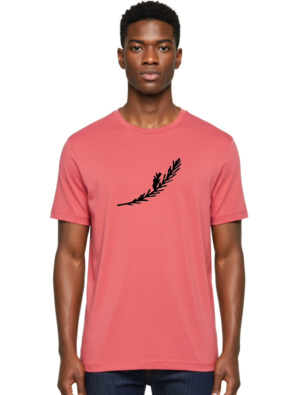 Black-Twig-Silhouette Men'S Graphic Tee, 100% Cotton, Comfortable Casual Summer Wear, Machine Washable, Pine Needles Silhouette, Minimalist Design, Simple Graphics, Sprig Of Pine, Black On Green, Foliage Icon, Nature Symbol -  Aaa766