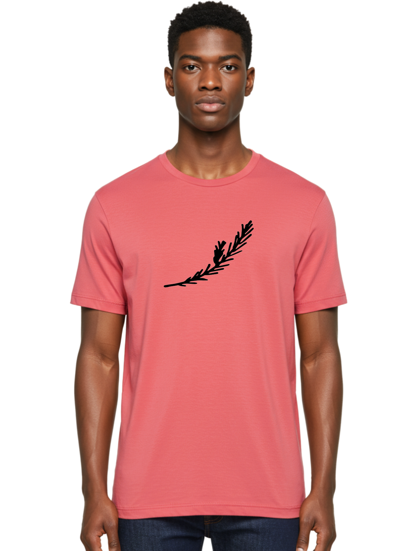 Black-Twig-Silhouette Men'S Graphic Tee, 100% Cotton, Comfortable Casual Summer Wear, Machine Washable, Pine Needles Silhouette, Minimalist Design, Simple Graphics, Sprig Of Pine, Black On Green, Foliage Icon, Nature Symbol -  Aaa766
