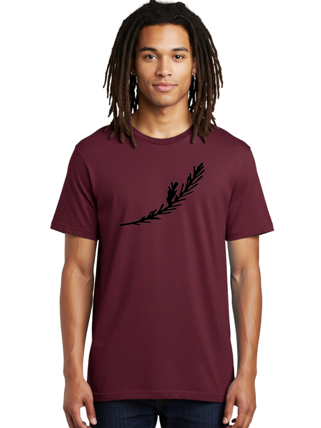 Black-Twig-Silhouette Men'S Graphic Tee, 100% Cotton, Comfortable Casual Summer Wear, Machine Washable, Pine Needles Silhouette, Minimalist Design, Simple Graphics, Sprig Of Pine, Black On Green, Foliage Icon, Nature Symbol -  Aaa766