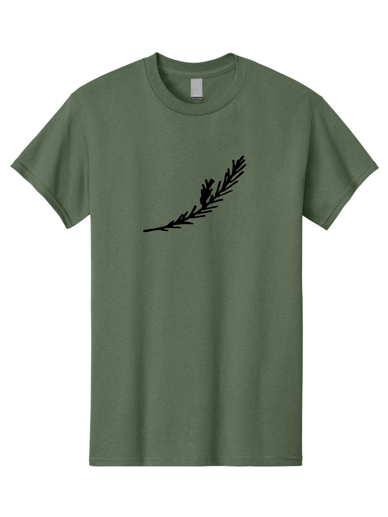 Black-Twig-Silhouette Men'S Graphic Tee, 100% Cotton, Comfortable Casual Summer Wear, Machine Washable, Pine Needles Silhouette, Minimalist Design, Simple Graphics, Sprig Of Pine, Black On Green, Foliage Icon, Nature Symbol -  Aaa766