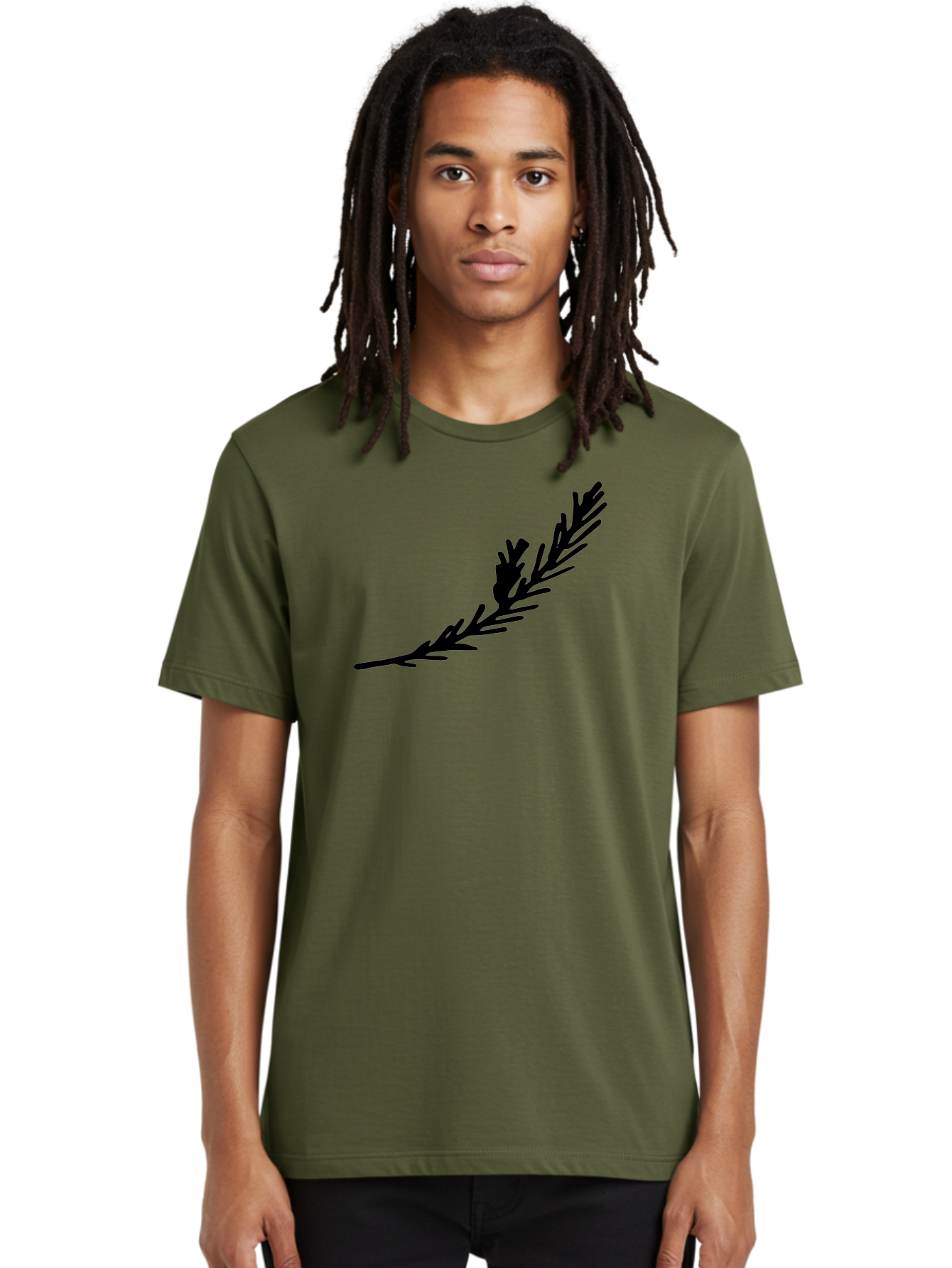 Black-Twig-Silhouette Men'S Graphic Tee, 100% Cotton, Comfortable Casual Summer Wear, Machine Washable, Pine Needles Silhouette, Minimalist Design, Simple Graphics, Sprig Of Pine, Black On Green, Foliage Icon, Nature Symbol -  Aaa766