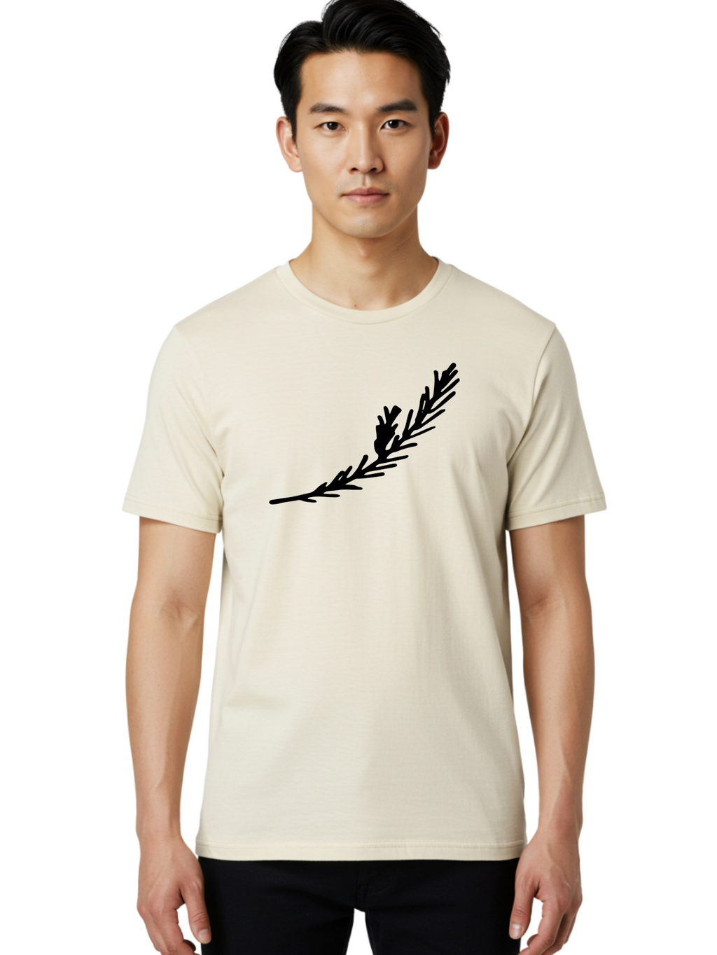 Black-Twig-Silhouette Men'S Graphic Tee, 100% Cotton, Comfortable Casual Summer Wear, Machine Washable, Pine Needles Silhouette, Minimalist Design, Simple Graphics, Sprig Of Pine, Black On Green, Foliage Icon, Nature Symbol -  Aaa766