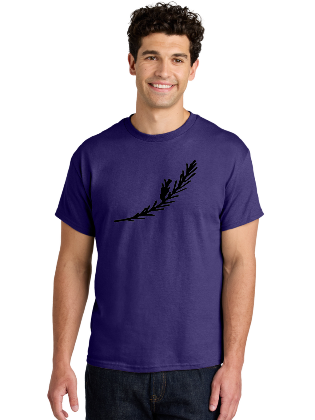Black-Twig-Silhouette Men'S Graphic Tee, 100% Cotton, Comfortable Casual Summer Wear, Machine Washable, Pine Needles Silhouette, Minimalist Design, Simple Graphics, Sprig Of Pine, Black On Green, Foliage Icon, Nature Symbol -  Aaa766