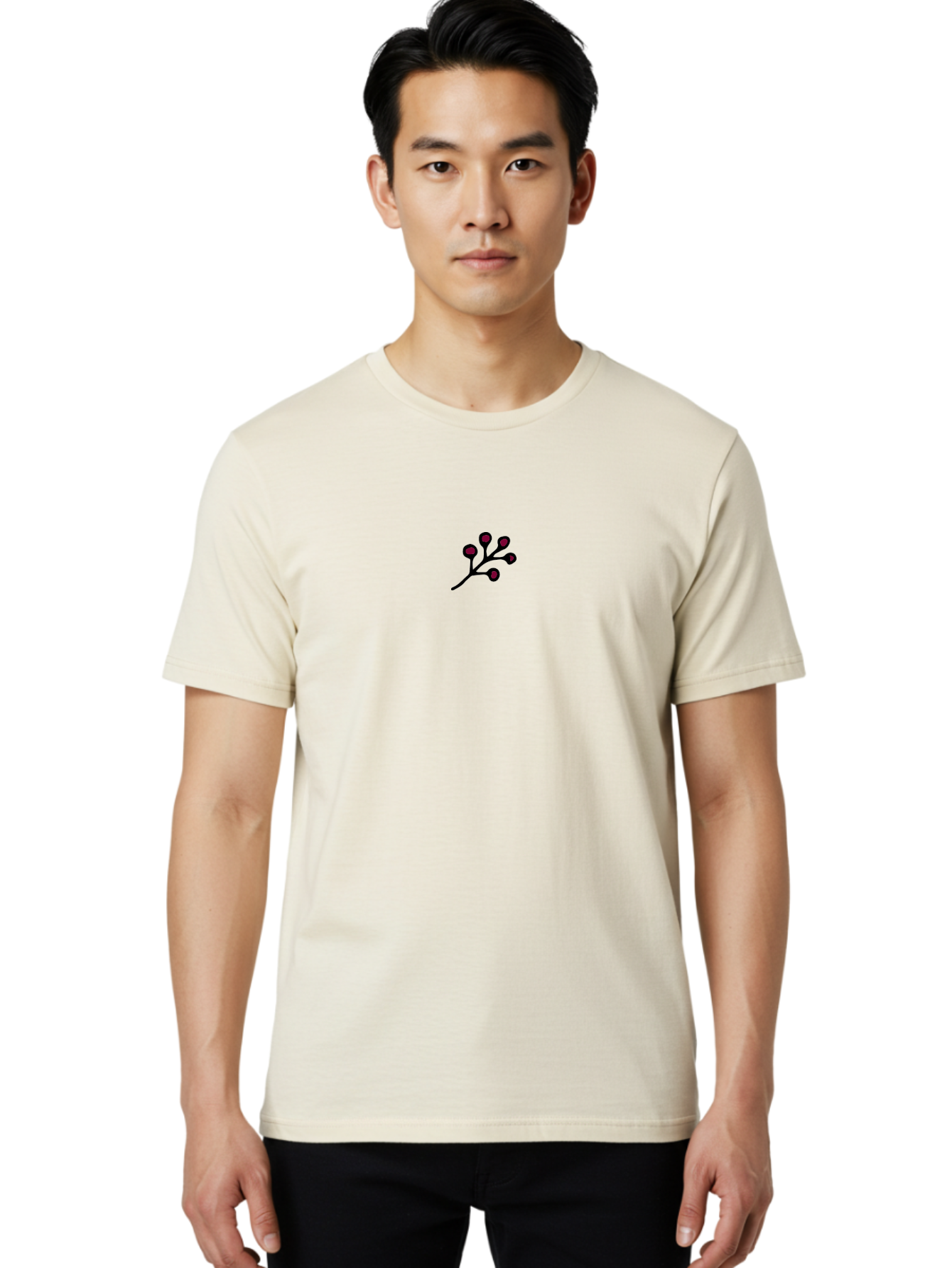 Blackberries Men'S Graphic Tee, 100% Cotton, Comfortable Casual Summer Wear, Machine Washable, Red Berries On A Branch, Minimalist Design, Simple Illustration, Dark Red Fruit, Black Stem, Floral Element, Decorative Graphic -  Aaa767