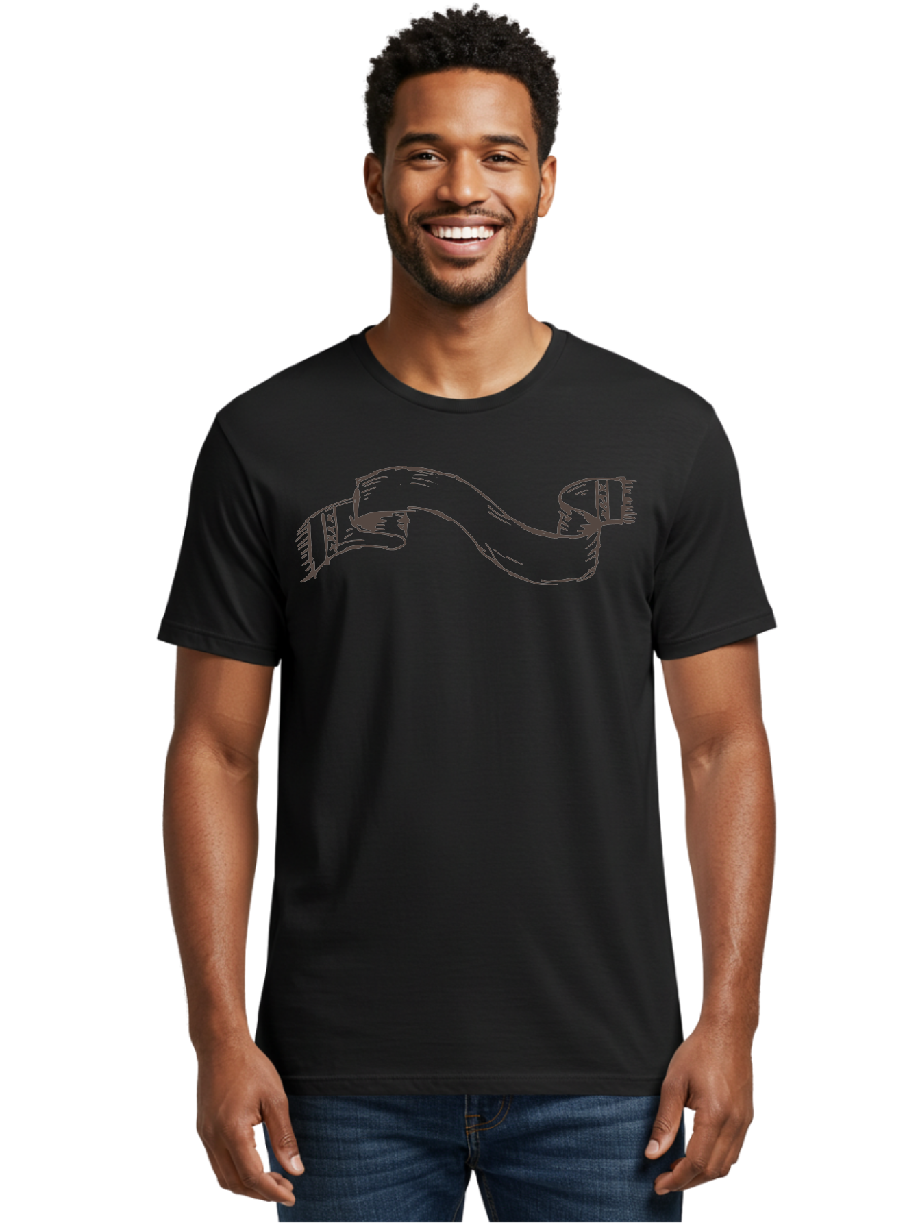 Blank-Ribbon-Banner Men'S Graphic Tee, 100% Cotton, Comfortable Casual Summer Wear, Machine Washable, Ribbon Banner, Graphic Design Element, Decorative Curve, Flowing Ribbon, Elegant Design, Creative Graphics, Illustration Art, -  Aaa768