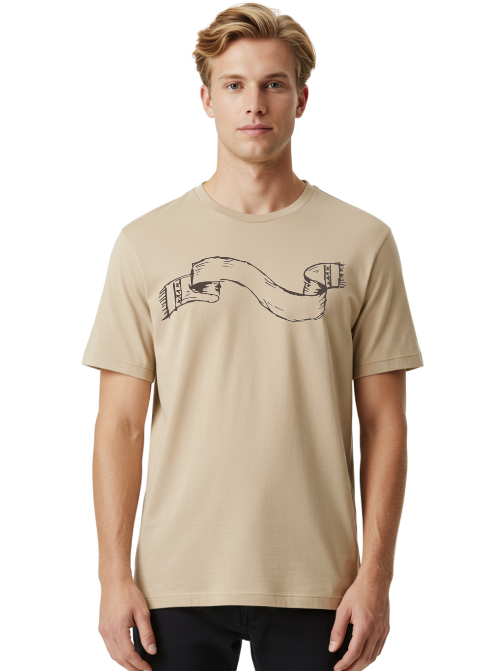 Blank-Ribbon-Banner Men'S Graphic Tee, 100% Cotton, Comfortable Casual Summer Wear, Machine Washable, Ribbon Banner, Graphic Design Element, Decorative Curve, Flowing Ribbon, Elegant Design, Creative Graphics, Illustration Art, -  Aaa768