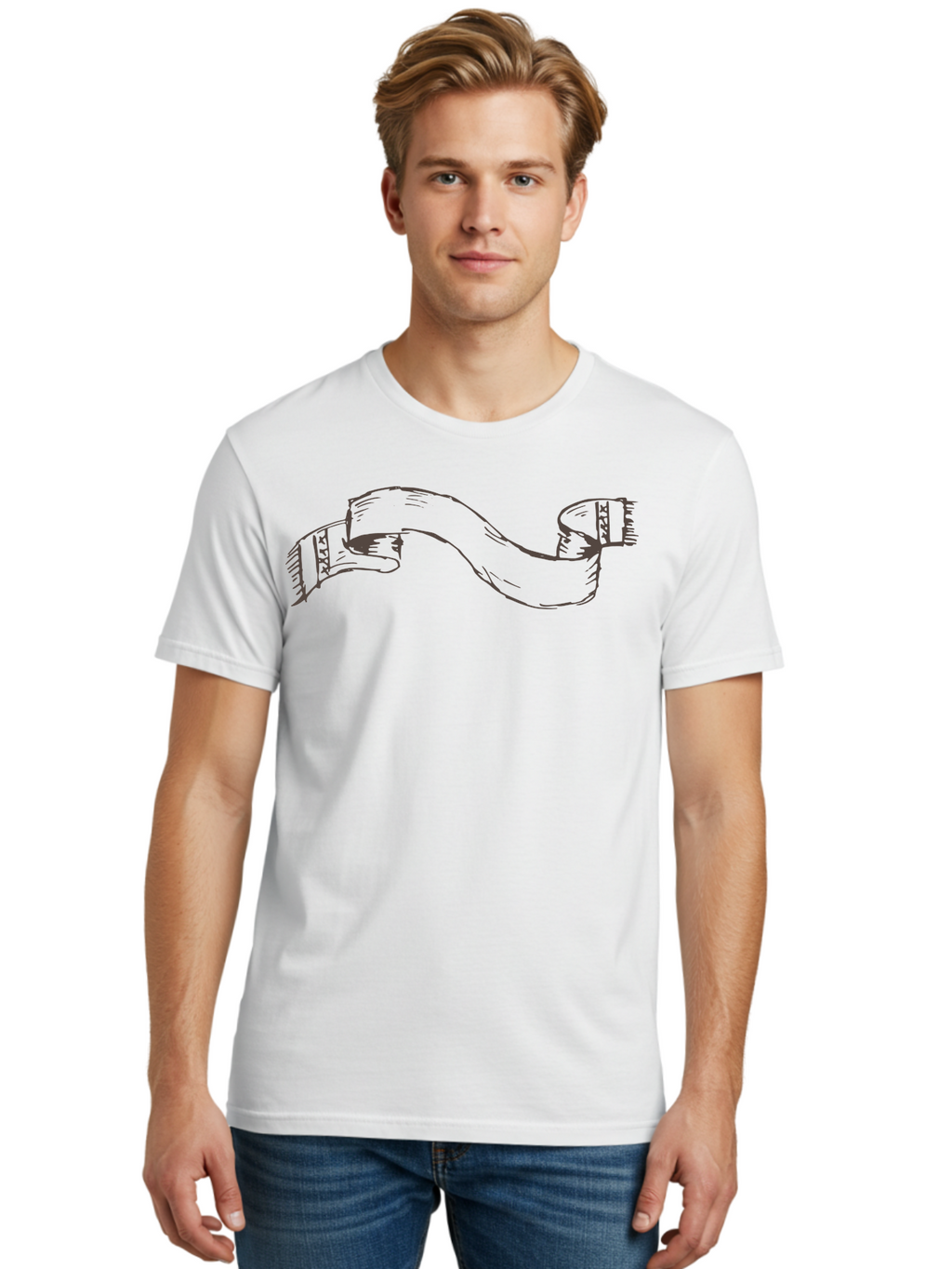 Blank-Ribbon-Banner Men'S Graphic Tee, 100% Cotton, Comfortable Casual Summer Wear, Machine Washable, Ribbon Banner, Graphic Design Element, Decorative Curve, Flowing Ribbon, Elegant Design, Creative Graphics, Illustration Art, -  Aaa768