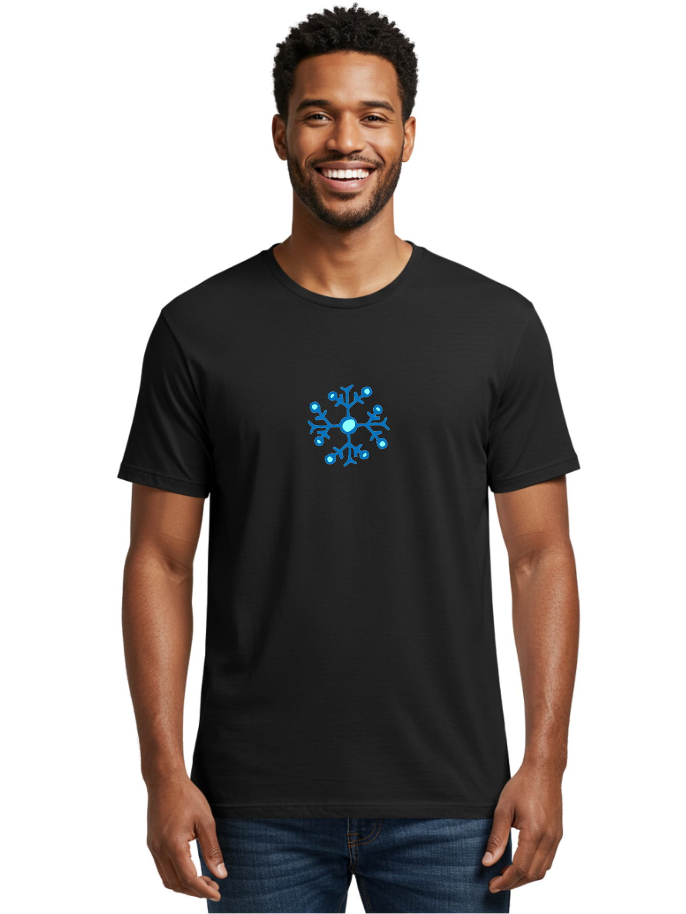 Blue-Snowflake Men'S Graphic Tee, 100% Cotton, Comfortable Casual Summer Wear, Machine Washable, Blue Snowflake, Winter Wonderland, Frosty Design, Icy Pattern, Delicate Flakes, Snow Crystal, Seasonal Decoration, Frozen Beauty, Winter Theme -  Aaa769