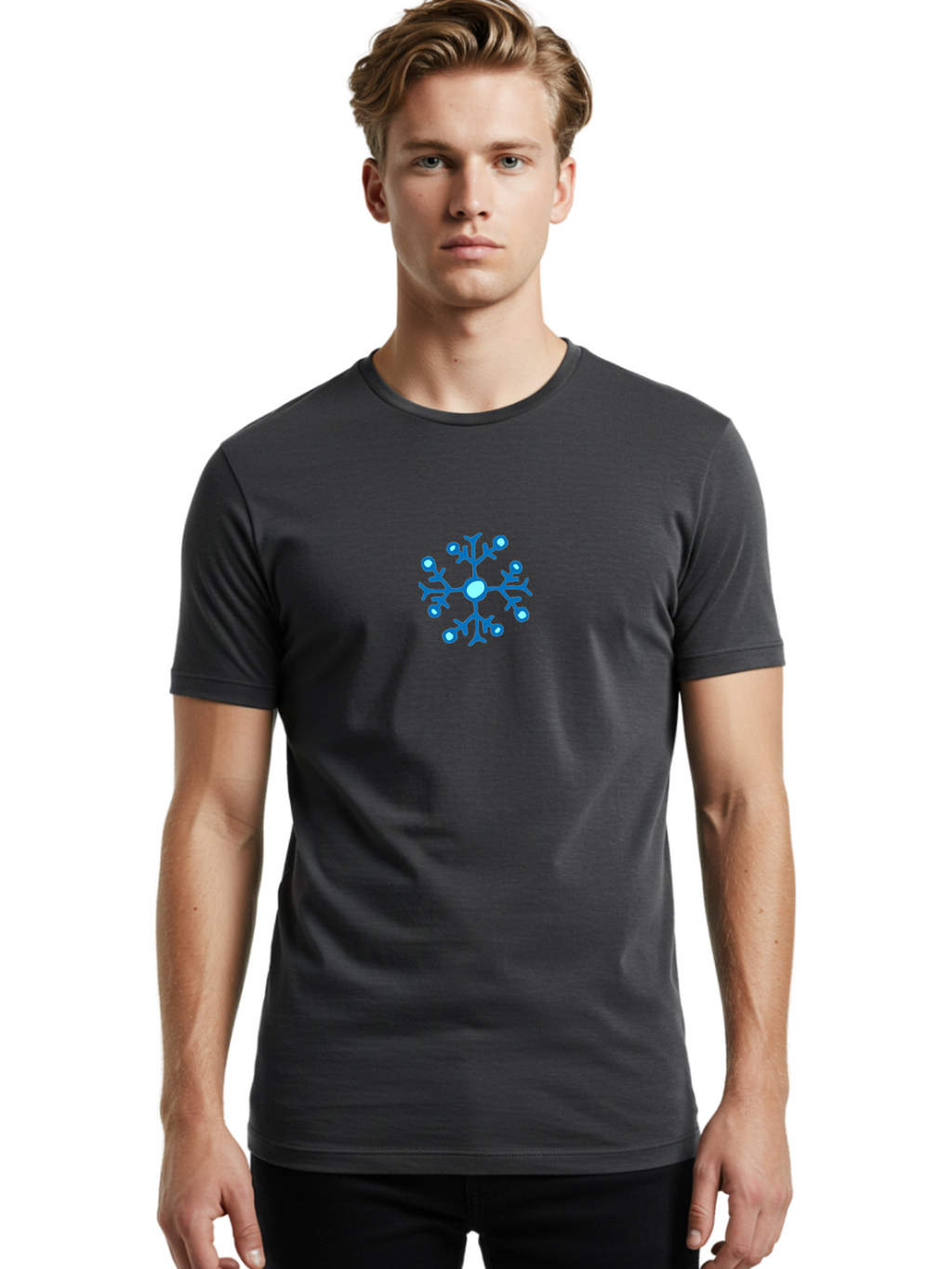 Blue-Snowflake Men'S Graphic Tee, 100% Cotton, Comfortable Casual Summer Wear, Machine Washable, Blue Snowflake, Winter Wonderland, Frosty Design, Icy Pattern, Delicate Flakes, Snow Crystal, Seasonal Decoration, Frozen Beauty, Winter Theme -  Aaa769