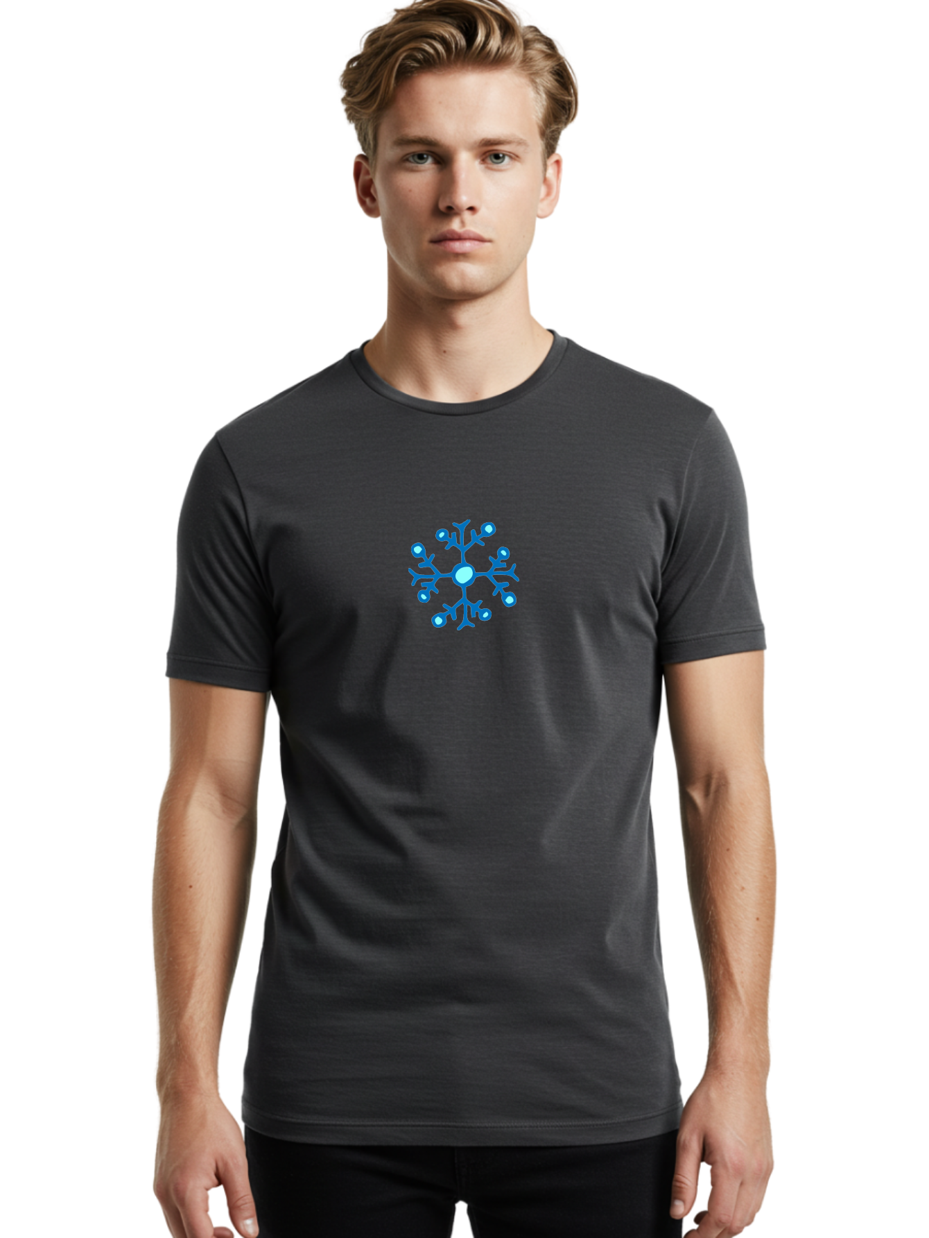 Blue-Snowflake Men'S Graphic Tee, 100% Cotton, Comfortable Casual Summer Wear, Machine Washable, Blue Snowflake, Winter Wonderland, Frosty Design, Icy Pattern, Delicate Flakes, Snow Crystal, Seasonal Decoration, Frozen Beauty, Winter Theme -  Aaa769