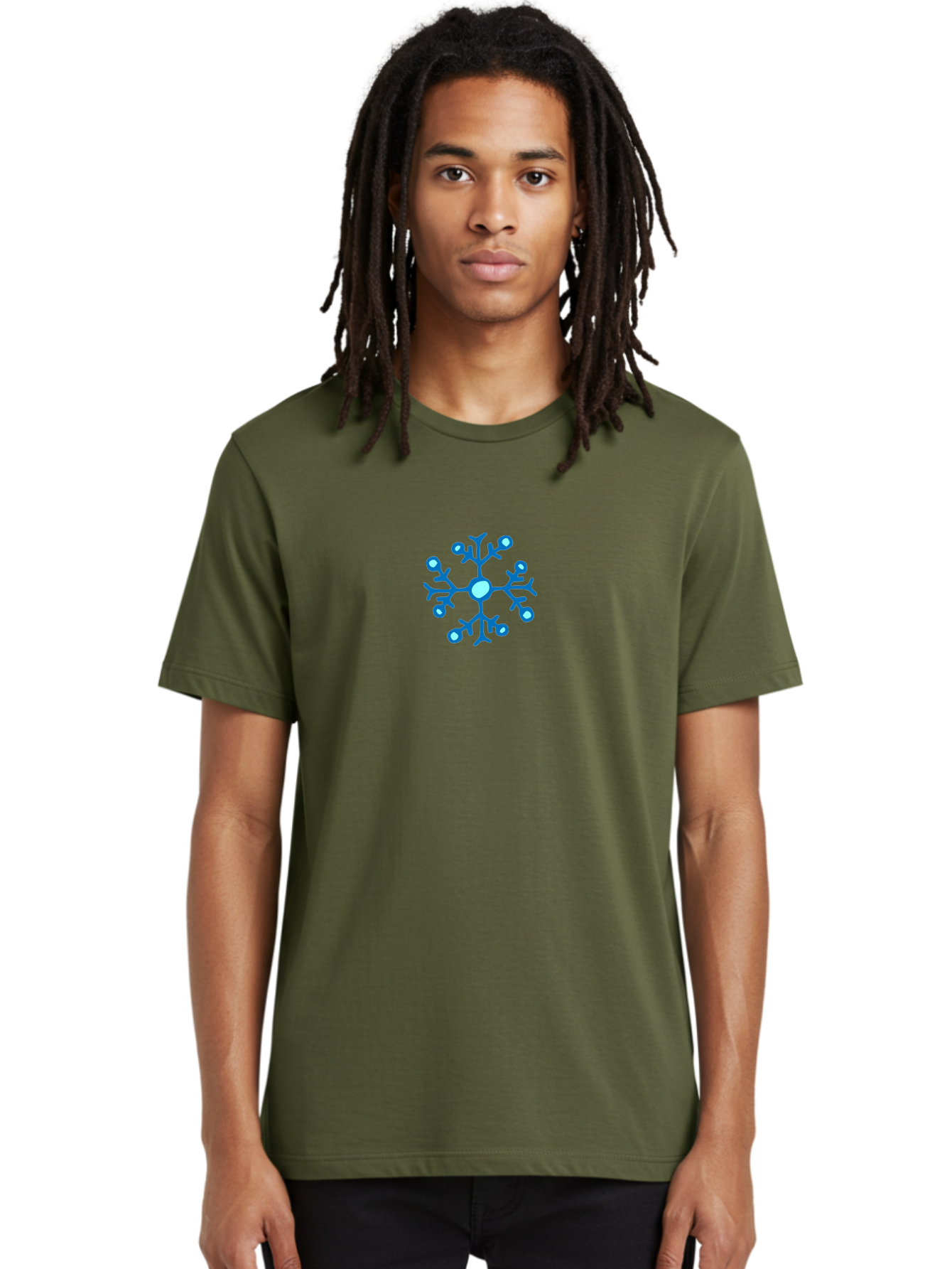 Blue-Snowflake Men'S Graphic Tee, 100% Cotton, Comfortable Casual Summer Wear, Machine Washable, Blue Snowflake, Winter Wonderland, Frosty Design, Icy Pattern, Delicate Flakes, Snow Crystal, Seasonal Decoration, Frozen Beauty, Winter Theme -  Aaa769