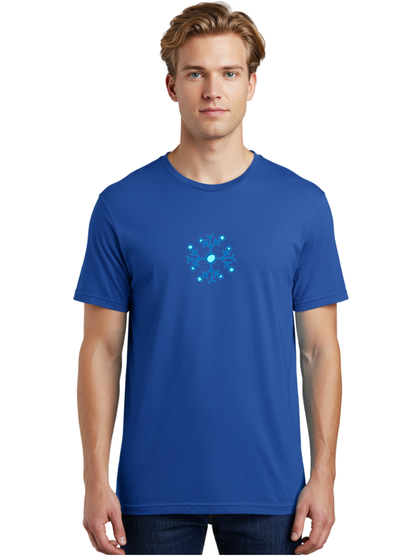 Blue-Snowflake Men'S Graphic Tee, 100% Cotton, Comfortable Casual Summer Wear, Machine Washable, Blue Snowflake, Winter Wonderland, Frosty Design, Icy Pattern, Delicate Flakes, Snow Crystal, Seasonal Decoration, Frozen Beauty, Winter Theme -  Aaa769