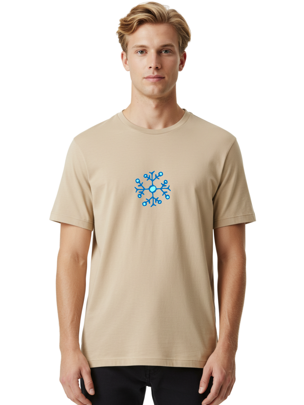 Blue-Snowflake Men'S Graphic Tee, 100% Cotton, Comfortable Casual Summer Wear, Machine Washable, Blue Snowflake, Winter Wonderland, Frosty Design, Icy Pattern, Delicate Flakes, Snow Crystal, Seasonal Decoration, Frozen Beauty, Winter Theme -  Aaa769