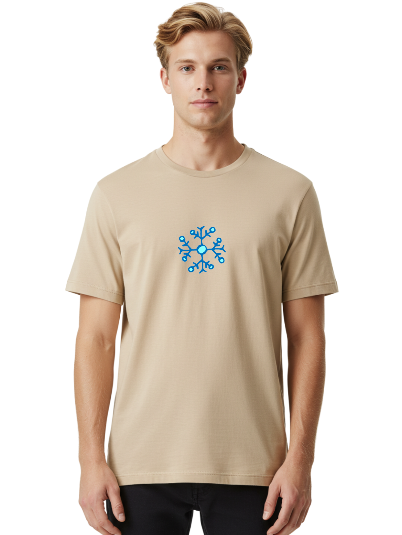 Blue-Snowflake Men'S Graphic Tee, 100% Cotton, Comfortable Casual Summer Wear, Machine Washable, Blue Snowflake, Winter Wonderland, Frosty Design, Icy Pattern, Delicate Flakes, Snow Crystal, Seasonal Decoration, Frozen Beauty, Winter Theme -  Aaa769