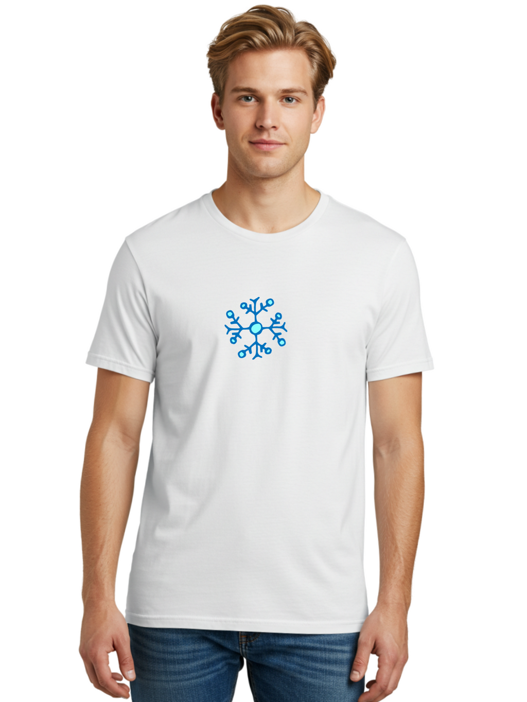 Blue-Snowflake Men'S Graphic Tee, 100% Cotton, Comfortable Casual Summer Wear, Machine Washable, Blue Snowflake, Winter Wonderland, Frosty Design, Icy Pattern, Delicate Flakes, Snow Crystal, Seasonal Decoration, Frozen Beauty, Winter Theme -  Aaa769