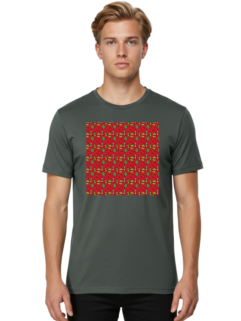 Bombs-Pattern Men'S Graphic Tee, 100% Cotton, Comfortable Casual Summer Wear, Machine Washable, Bombs And Emoji, Cartoon Graphics, War Symbols, Red Background, Green And Red Colors, Cute Illustrations, Funny Patterns, Danger Signs, -  Aaa770