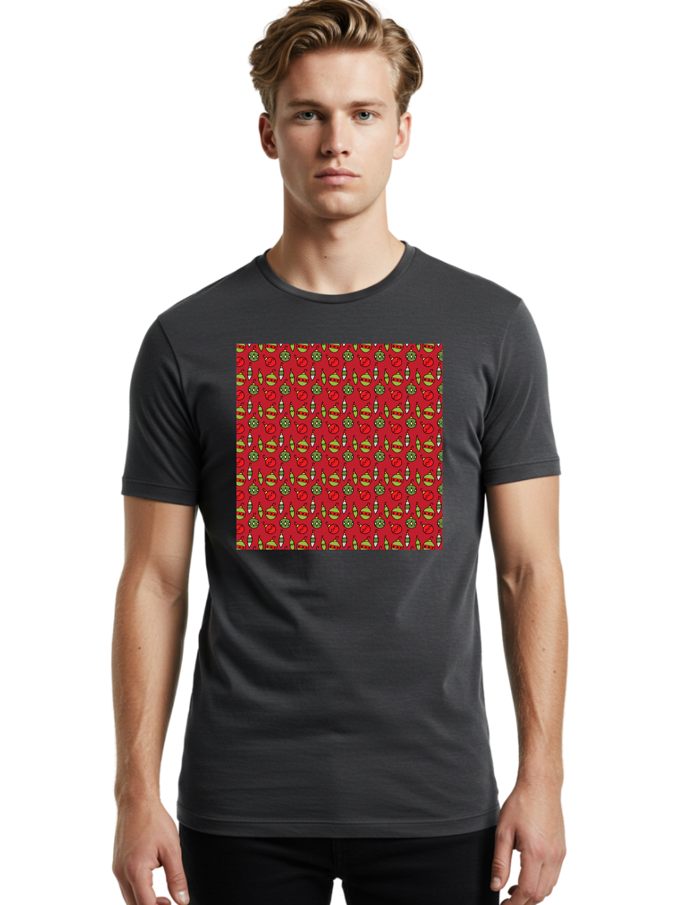 Bombs-Pattern Men'S Graphic Tee, 100% Cotton, Comfortable Casual Summer Wear, Machine Washable, Bombs And Emoji, Cartoon Graphics, War Symbols, Red Background, Green And Red Colors, Cute Illustrations, Funny Patterns, Danger Signs, -  Aaa770
