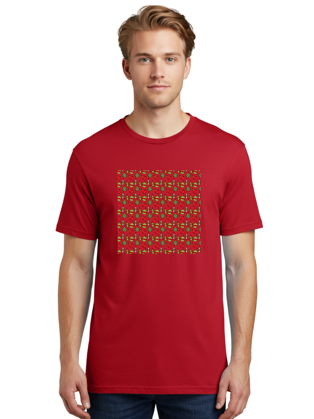 Bombs-Pattern Men'S Graphic Tee, 100% Cotton, Comfortable Casual Summer Wear, Machine Washable, Bombs And Emoji, Cartoon Graphics, War Symbols, Red Background, Green And Red Colors, Cute Illustrations, Funny Patterns, Danger Signs, -  Aaa770