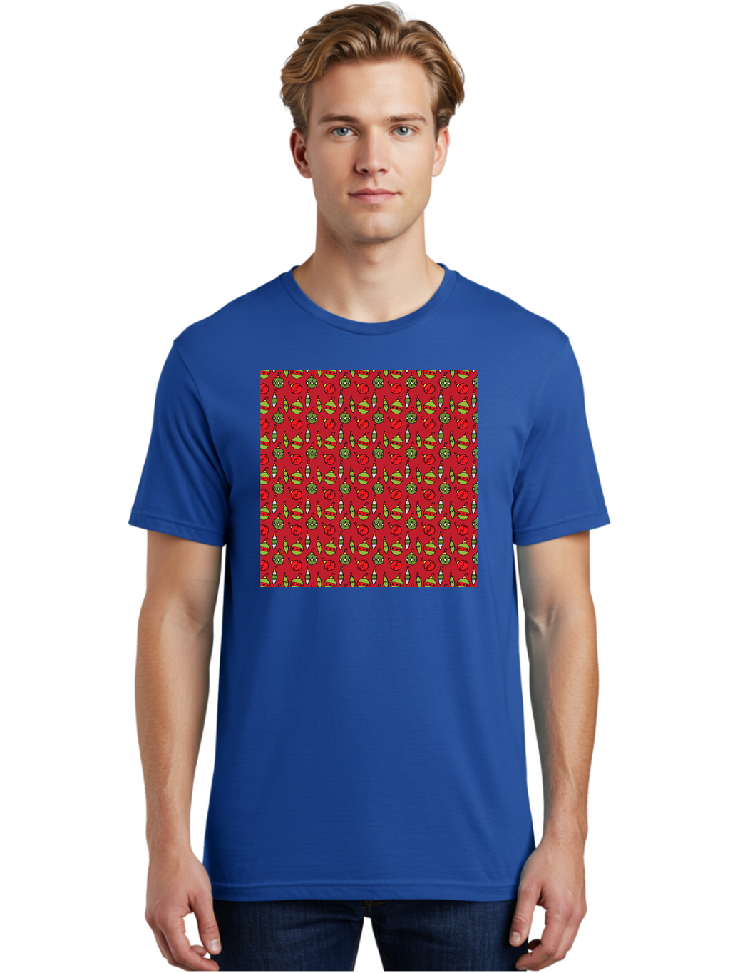 Bombs-Pattern Men'S Graphic Tee, 100% Cotton, Comfortable Casual Summer Wear, Machine Washable, Bombs And Emoji, Cartoon Graphics, War Symbols, Red Background, Green And Red Colors, Cute Illustrations, Funny Patterns, Danger Signs, -  Aaa770