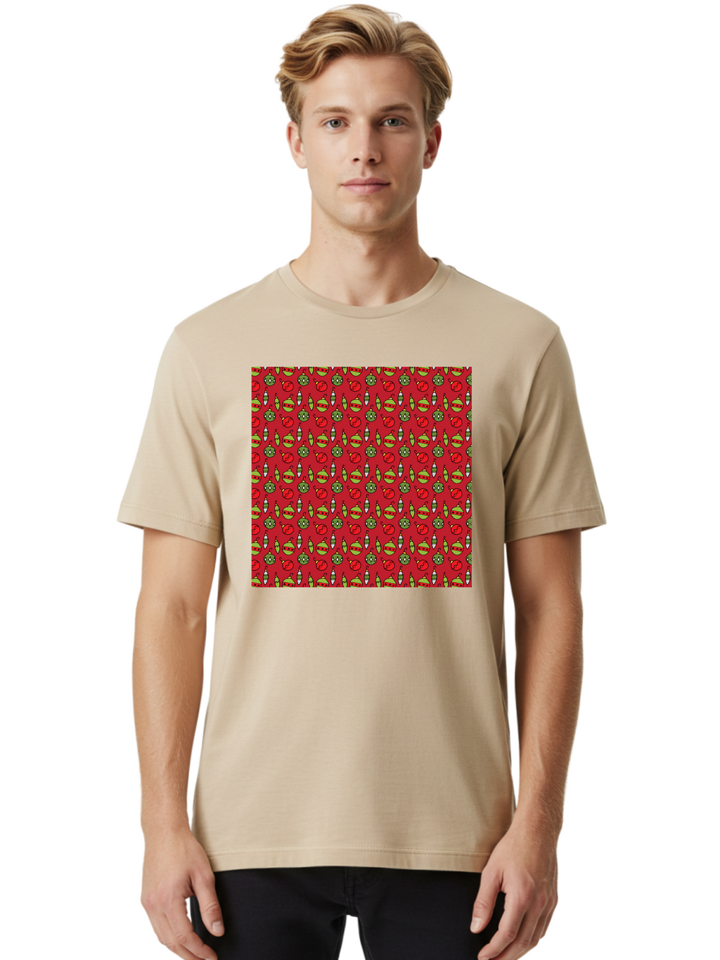 Bombs-Pattern Men'S Graphic Tee, 100% Cotton, Comfortable Casual Summer Wear, Machine Washable, Bombs And Emoji, Cartoon Graphics, War Symbols, Red Background, Green And Red Colors, Cute Illustrations, Funny Patterns, Danger Signs, -  Aaa770