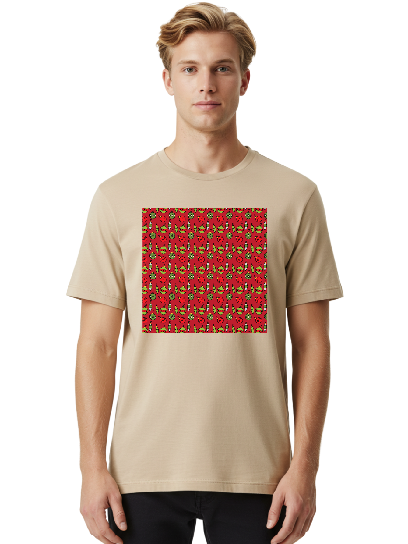 Bombs-Pattern Men'S Graphic Tee, 100% Cotton, Comfortable Casual Summer Wear, Machine Washable, Bombs And Emoji, Cartoon Graphics, War Symbols, Red Background, Green And Red Colors, Cute Illustrations, Funny Patterns, Danger Signs, -  Aaa770