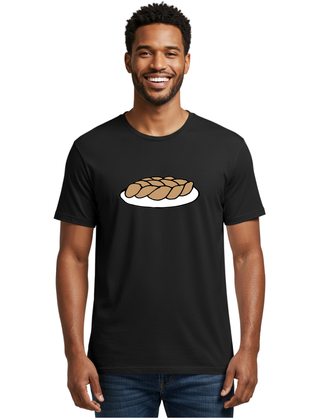 Braided-Loaf-Of-Bread Men'S Graphic Tee, 100% Cotton, Comfortable Casual Summer Wear, Machine Washable, Braided Bread, Baked Goods, Artisanal Bread, Bread On Plate, White Plate, Brown Bread, Traditional Bread, Freshly Baked -  Aaa771