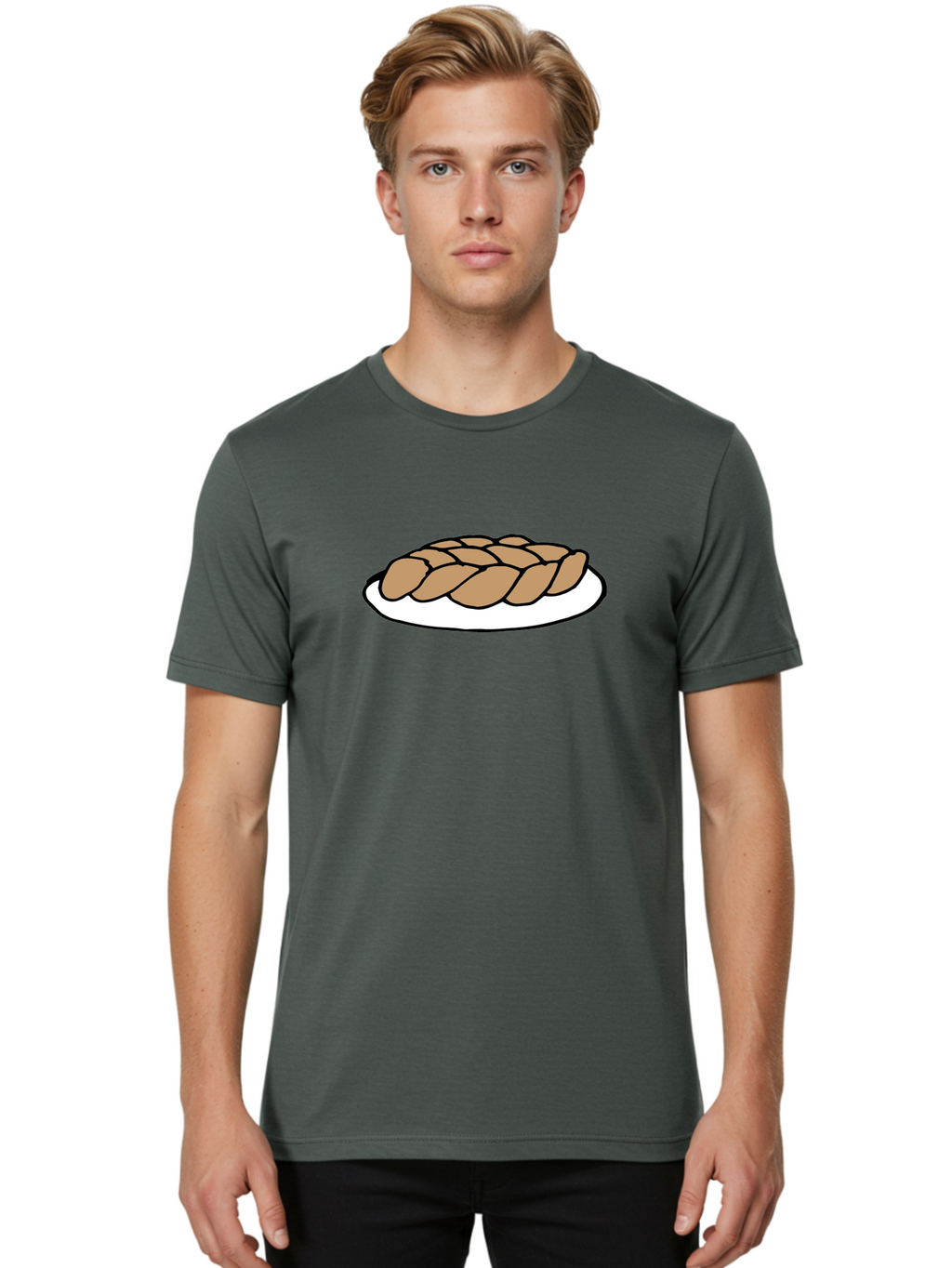 Braided-Loaf-Of-Bread Men'S Graphic Tee, 100% Cotton, Comfortable Casual Summer Wear, Machine Washable, Braided Bread, Baked Goods, Artisanal Bread, Bread On Plate, White Plate, Brown Bread, Traditional Bread, Freshly Baked -  Aaa771