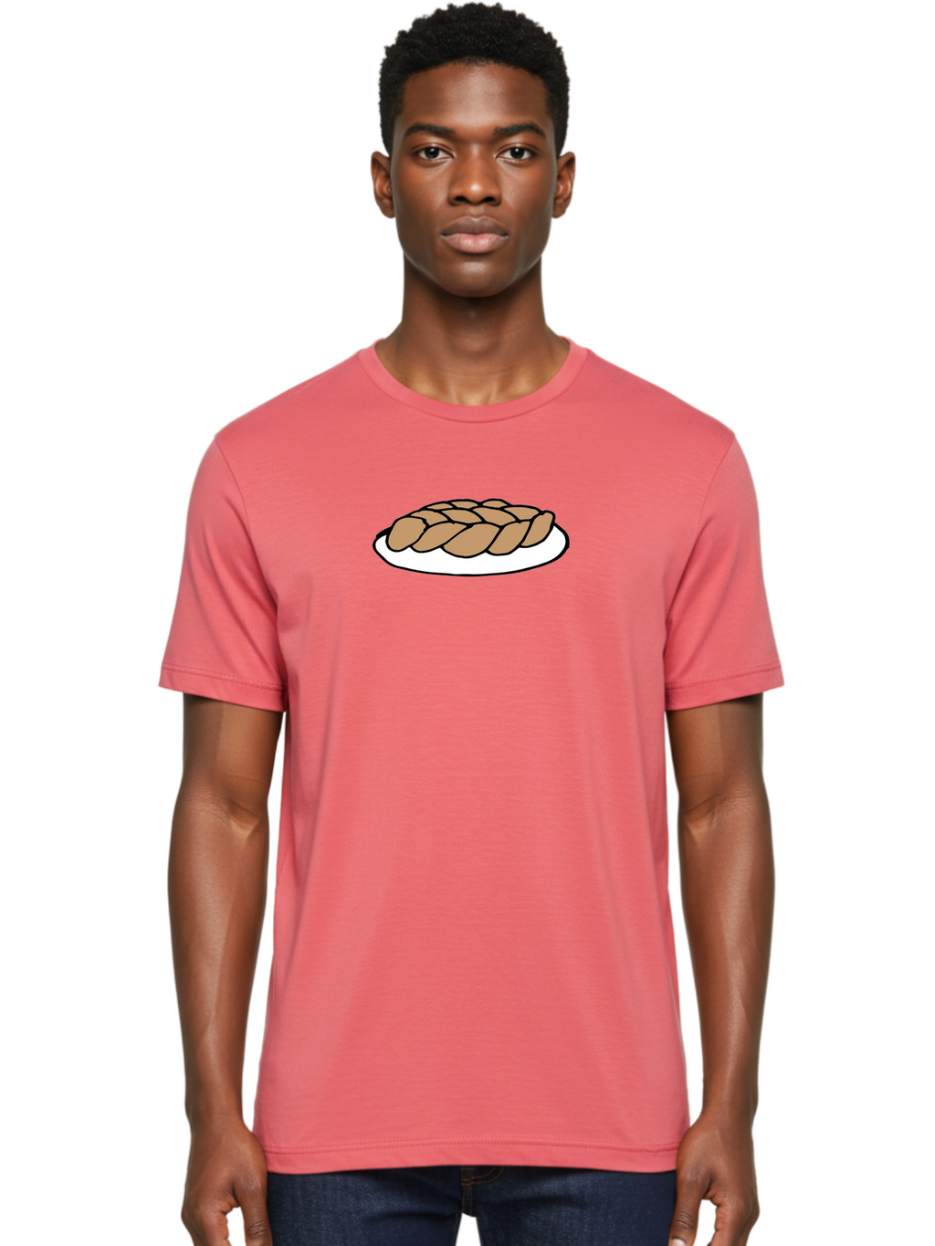 Braided-Loaf-Of-Bread Men'S Graphic Tee, 100% Cotton, Comfortable Casual Summer Wear, Machine Washable, Braided Bread, Baked Goods, Artisanal Bread, Bread On Plate, White Plate, Brown Bread, Traditional Bread, Freshly Baked -  Aaa771