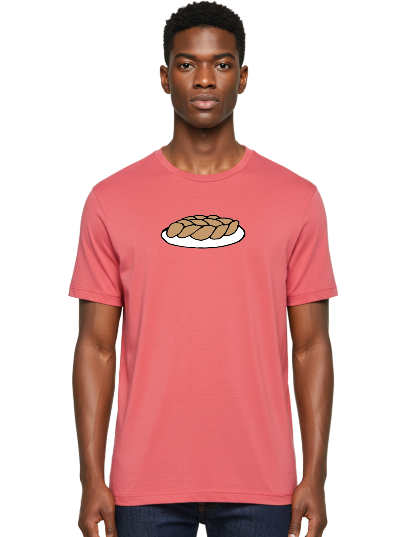 Braided-Loaf-Of-Bread Men'S Graphic Tee, 100% Cotton, Comfortable Casual Summer Wear, Machine Washable, Braided Bread, Baked Goods, Artisanal Bread, Bread On Plate, White Plate, Brown Bread, Traditional Bread, Freshly Baked -  Aaa771