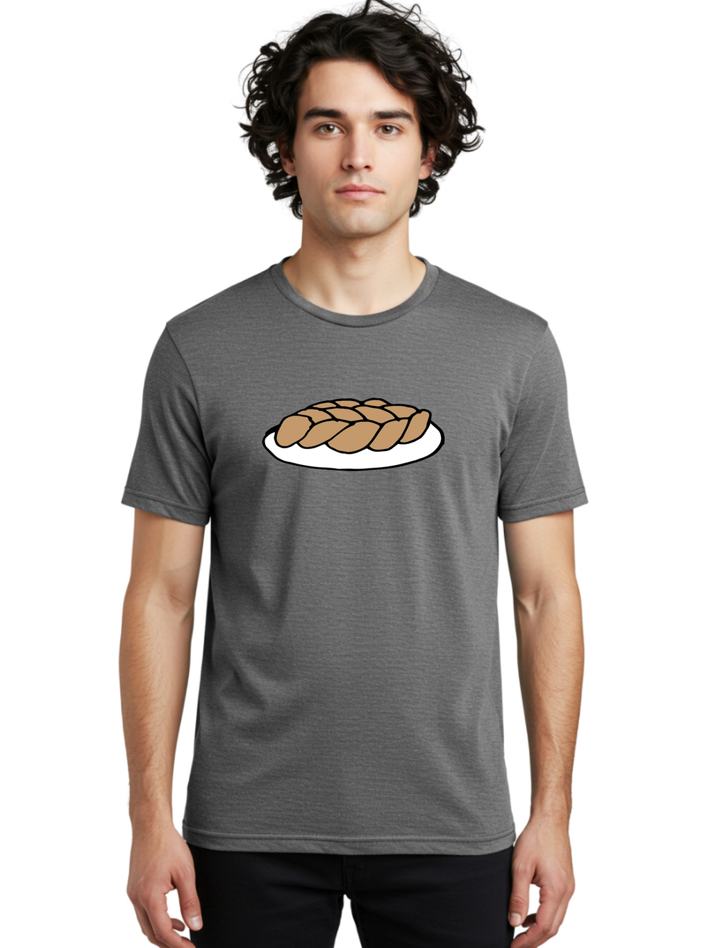 Braided-Loaf-Of-Bread Men'S Graphic Tee, 100% Cotton, Comfortable Casual Summer Wear, Machine Washable, Braided Bread, Baked Goods, Artisanal Bread, Bread On Plate, White Plate, Brown Bread, Traditional Bread, Freshly Baked -  Aaa771