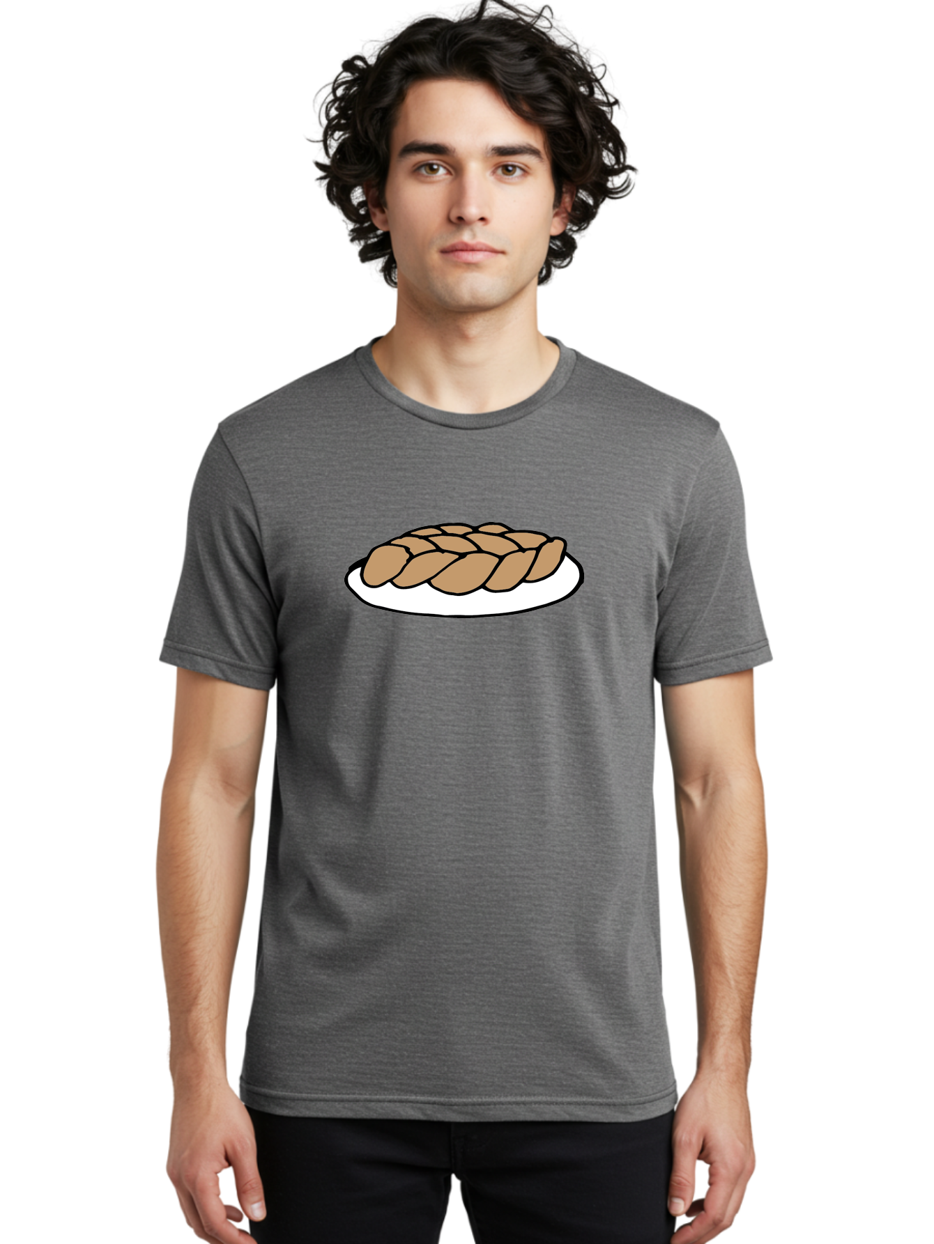 Braided-Loaf-Of-Bread Men'S Graphic Tee, 100% Cotton, Comfortable Casual Summer Wear, Machine Washable, Braided Bread, Baked Goods, Artisanal Bread, Bread On Plate, White Plate, Brown Bread, Traditional Bread, Freshly Baked -  Aaa771