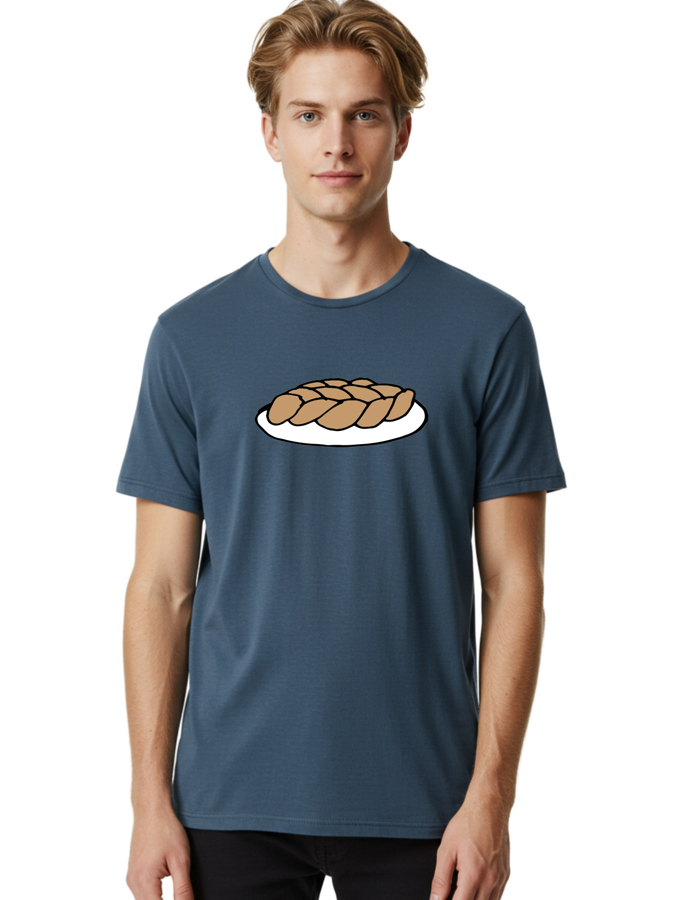 Braided-Loaf-Of-Bread Men'S Graphic Tee, 100% Cotton, Comfortable Casual Summer Wear, Machine Washable, Braided Bread, Baked Goods, Artisanal Bread, Bread On Plate, White Plate, Brown Bread, Traditional Bread, Freshly Baked -  Aaa771