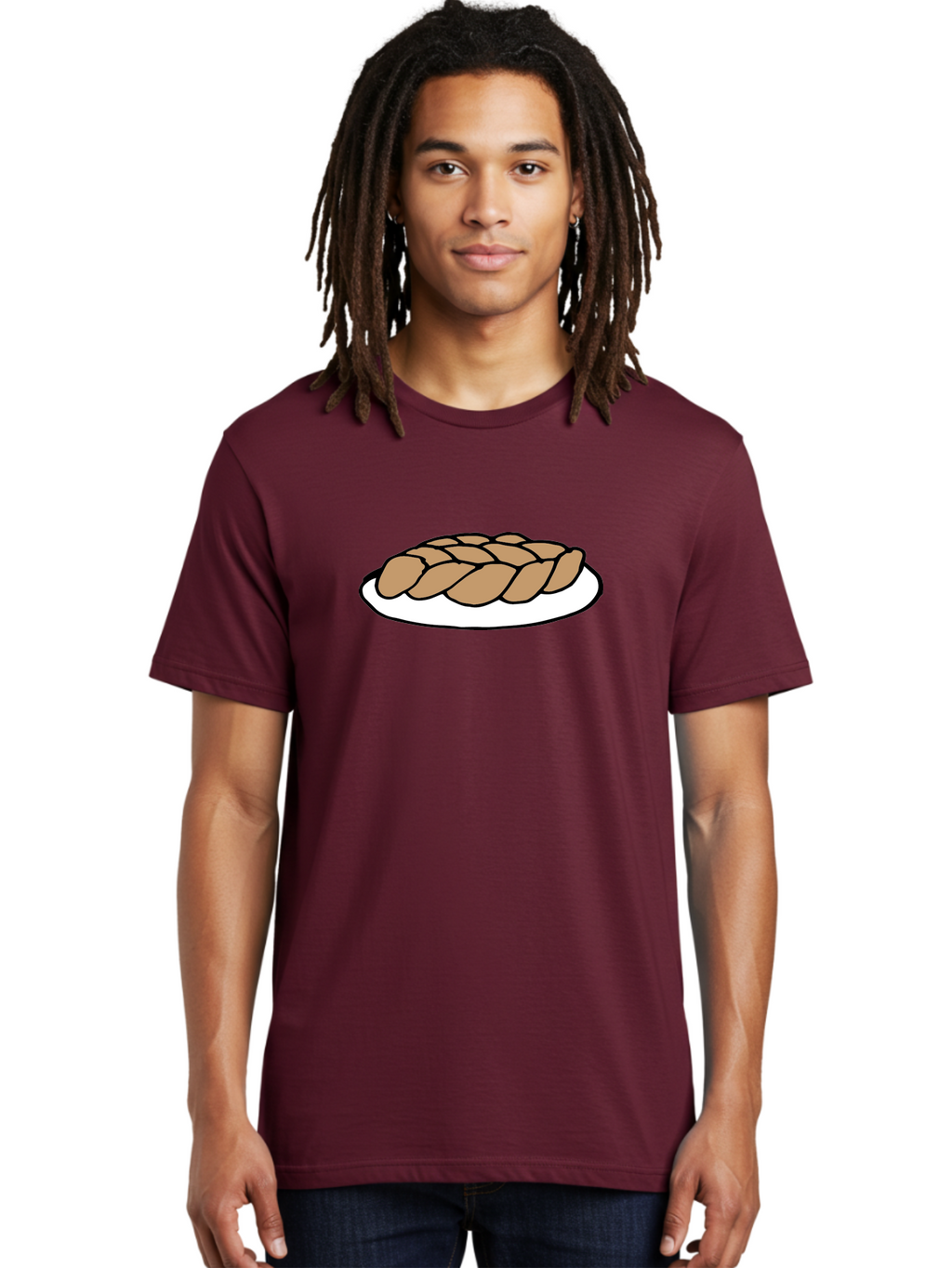 Braided-Loaf-Of-Bread Men'S Graphic Tee, 100% Cotton, Comfortable Casual Summer Wear, Machine Washable, Braided Bread, Baked Goods, Artisanal Bread, Bread On Plate, White Plate, Brown Bread, Traditional Bread, Freshly Baked -  Aaa771