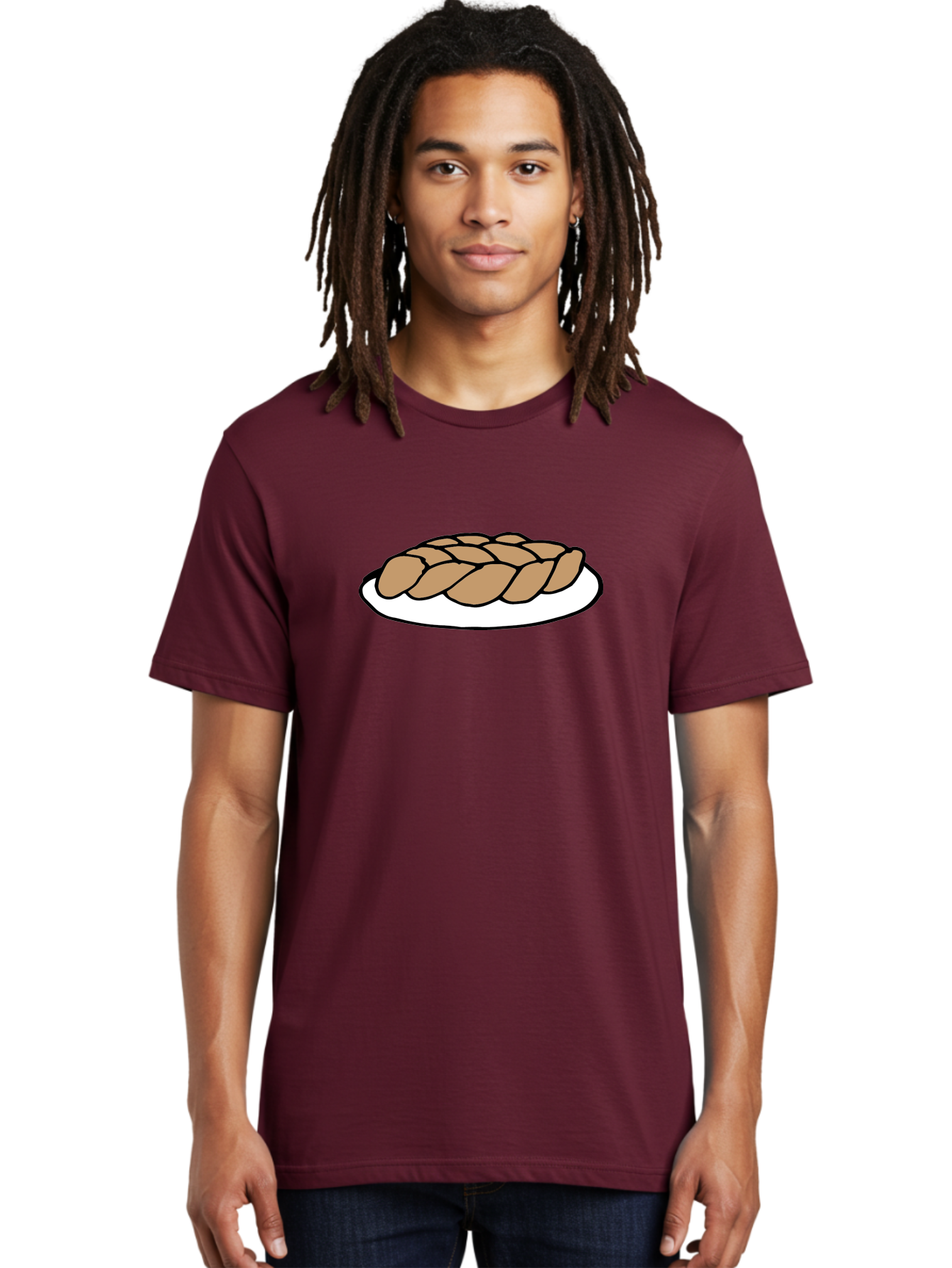 Braided-Loaf-Of-Bread Men'S Graphic Tee, 100% Cotton, Comfortable Casual Summer Wear, Machine Washable, Braided Bread, Baked Goods, Artisanal Bread, Bread On Plate, White Plate, Brown Bread, Traditional Bread, Freshly Baked -  Aaa771
