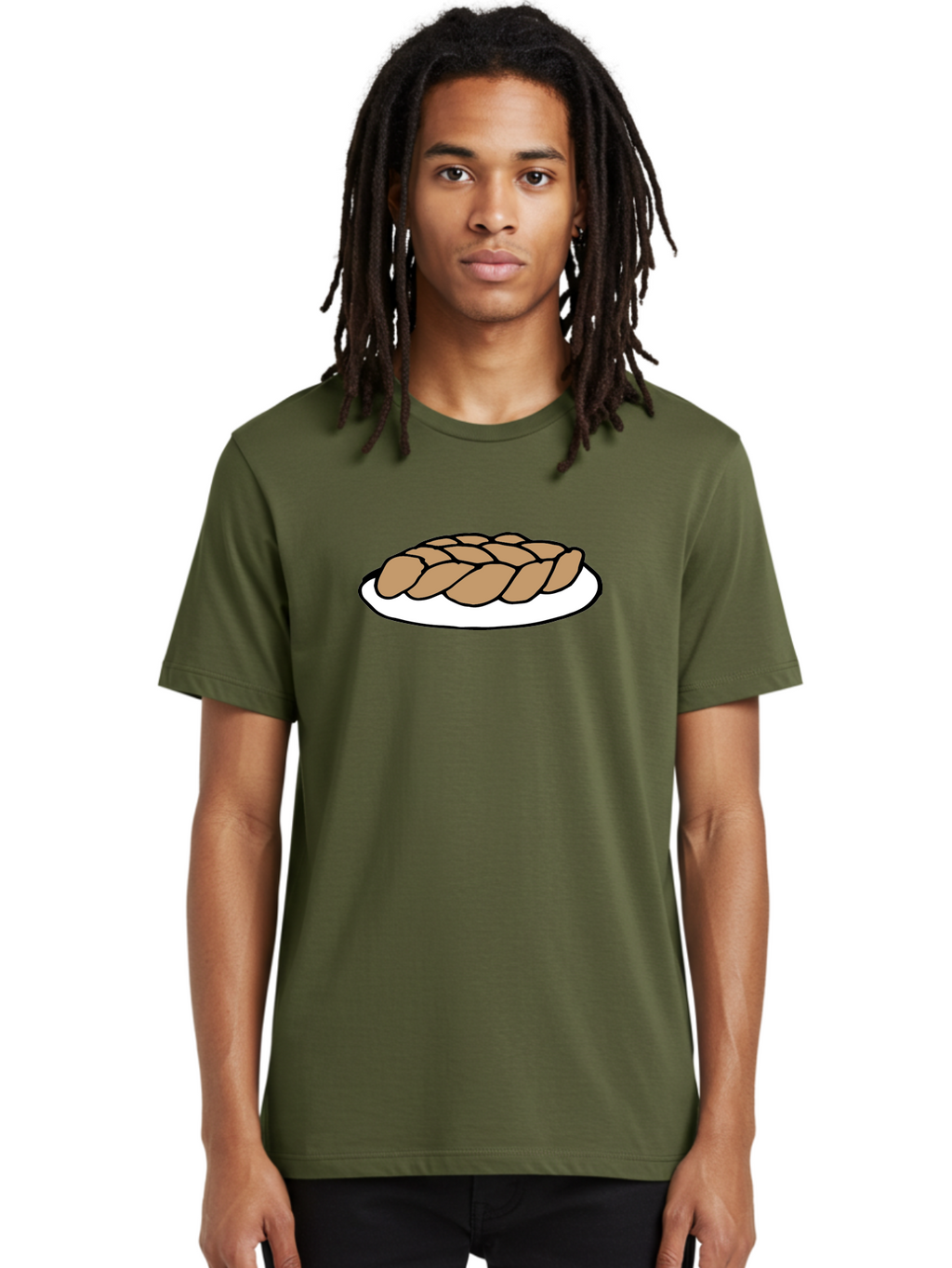 Braided-Loaf-Of-Bread Men'S Graphic Tee, 100% Cotton, Comfortable Casual Summer Wear, Machine Washable, Braided Bread, Baked Goods, Artisanal Bread, Bread On Plate, White Plate, Brown Bread, Traditional Bread, Freshly Baked -  Aaa771