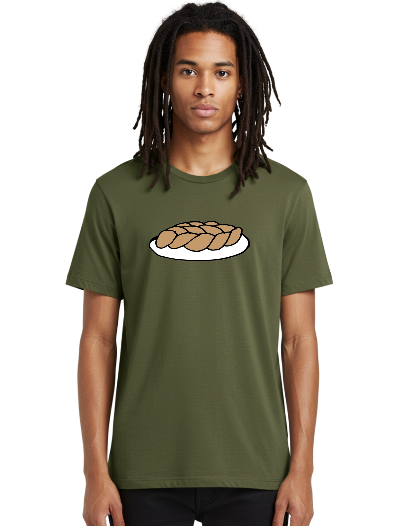 Braided-Loaf-Of-Bread Men'S Graphic Tee, 100% Cotton, Comfortable Casual Summer Wear, Machine Washable, Braided Bread, Baked Goods, Artisanal Bread, Bread On Plate, White Plate, Brown Bread, Traditional Bread, Freshly Baked -  Aaa771