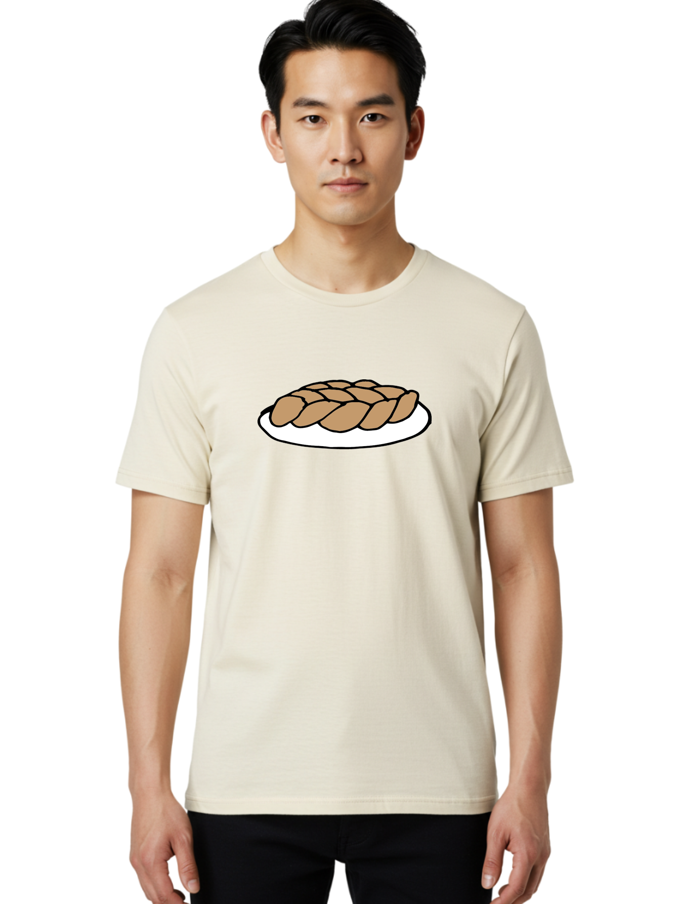 Braided-Loaf-Of-Bread Men'S Graphic Tee, 100% Cotton, Comfortable Casual Summer Wear, Machine Washable, Braided Bread, Baked Goods, Artisanal Bread, Bread On Plate, White Plate, Brown Bread, Traditional Bread, Freshly Baked -  Aaa771