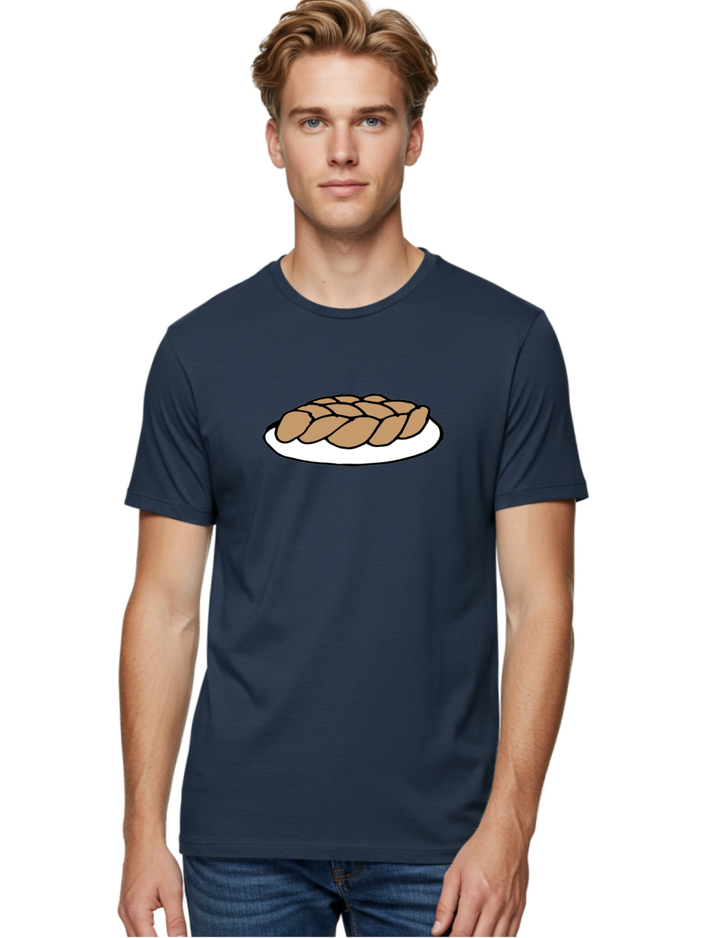 Braided-Loaf-Of-Bread Men'S Graphic Tee, 100% Cotton, Comfortable Casual Summer Wear, Machine Washable, Braided Bread, Baked Goods, Artisanal Bread, Bread On Plate, White Plate, Brown Bread, Traditional Bread, Freshly Baked -  Aaa771