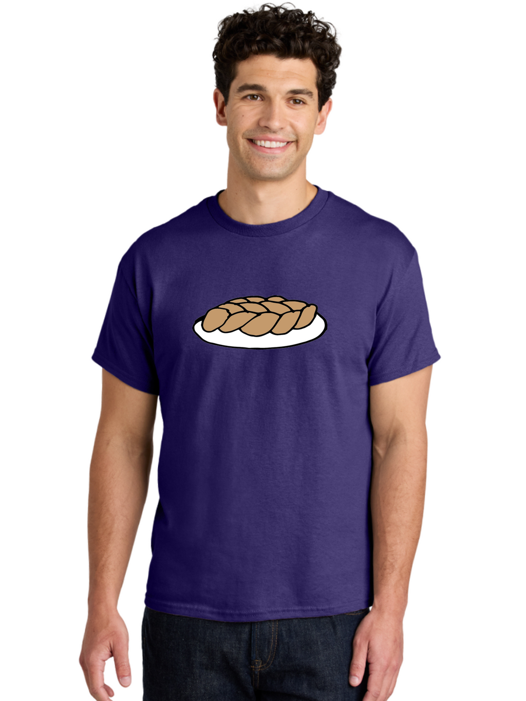Braided-Loaf-Of-Bread Men'S Graphic Tee, 100% Cotton, Comfortable Casual Summer Wear, Machine Washable, Braided Bread, Baked Goods, Artisanal Bread, Bread On Plate, White Plate, Brown Bread, Traditional Bread, Freshly Baked -  Aaa771
