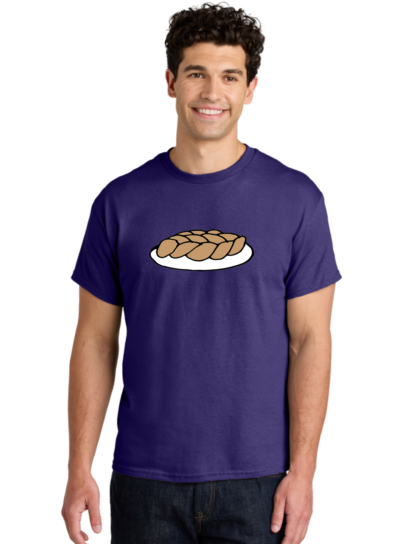 Braided-Loaf-Of-Bread Men'S Graphic Tee, 100% Cotton, Comfortable Casual Summer Wear, Machine Washable, Braided Bread, Baked Goods, Artisanal Bread, Bread On Plate, White Plate, Brown Bread, Traditional Bread, Freshly Baked -  Aaa771