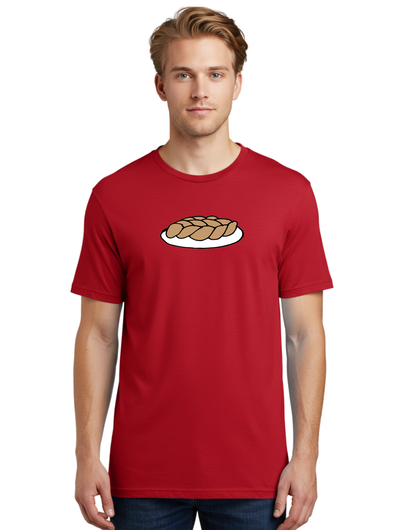 Braided-Loaf-Of-Bread Men'S Graphic Tee, 100% Cotton, Comfortable Casual Summer Wear, Machine Washable, Braided Bread, Baked Goods, Artisanal Bread, Bread On Plate, White Plate, Brown Bread, Traditional Bread, Freshly Baked -  Aaa771