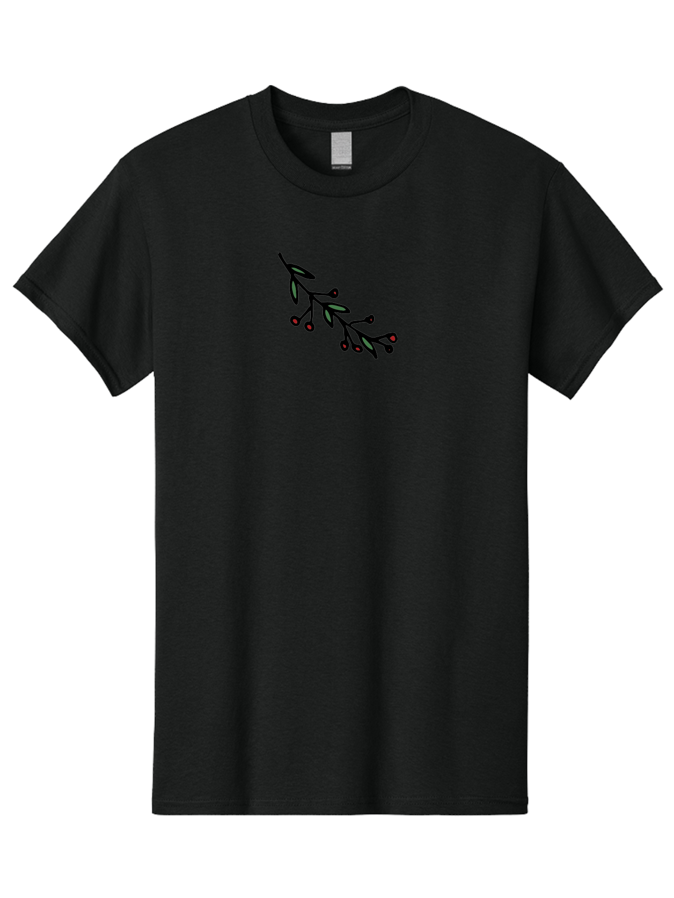 Branch-With-Berries Men'S Graphic Tee, 100% Cotton, Comfortable Casual Summer Wear, Machine Washable, Olive Branch, Cartoon Illustration, Red Berries, Black Stems, Green Leaves, Simple Design, Minimalist Art, Symbolic Imagery, Peace Symbol -  Aaa772