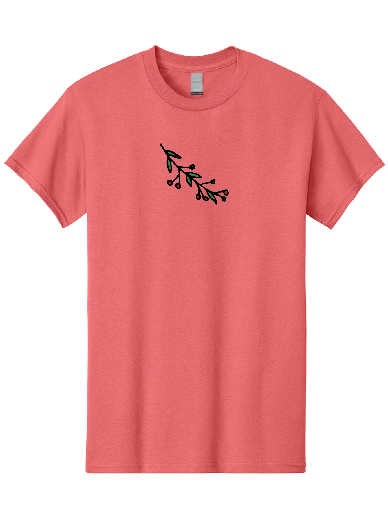 Branch-With-Berries Men'S Graphic Tee, 100% Cotton, Comfortable Casual Summer Wear, Machine Washable, Olive Branch, Cartoon Illustration, Red Berries, Black Stems, Green Leaves, Simple Design, Minimalist Art, Symbolic Imagery, Peace Symbol -  Aaa772