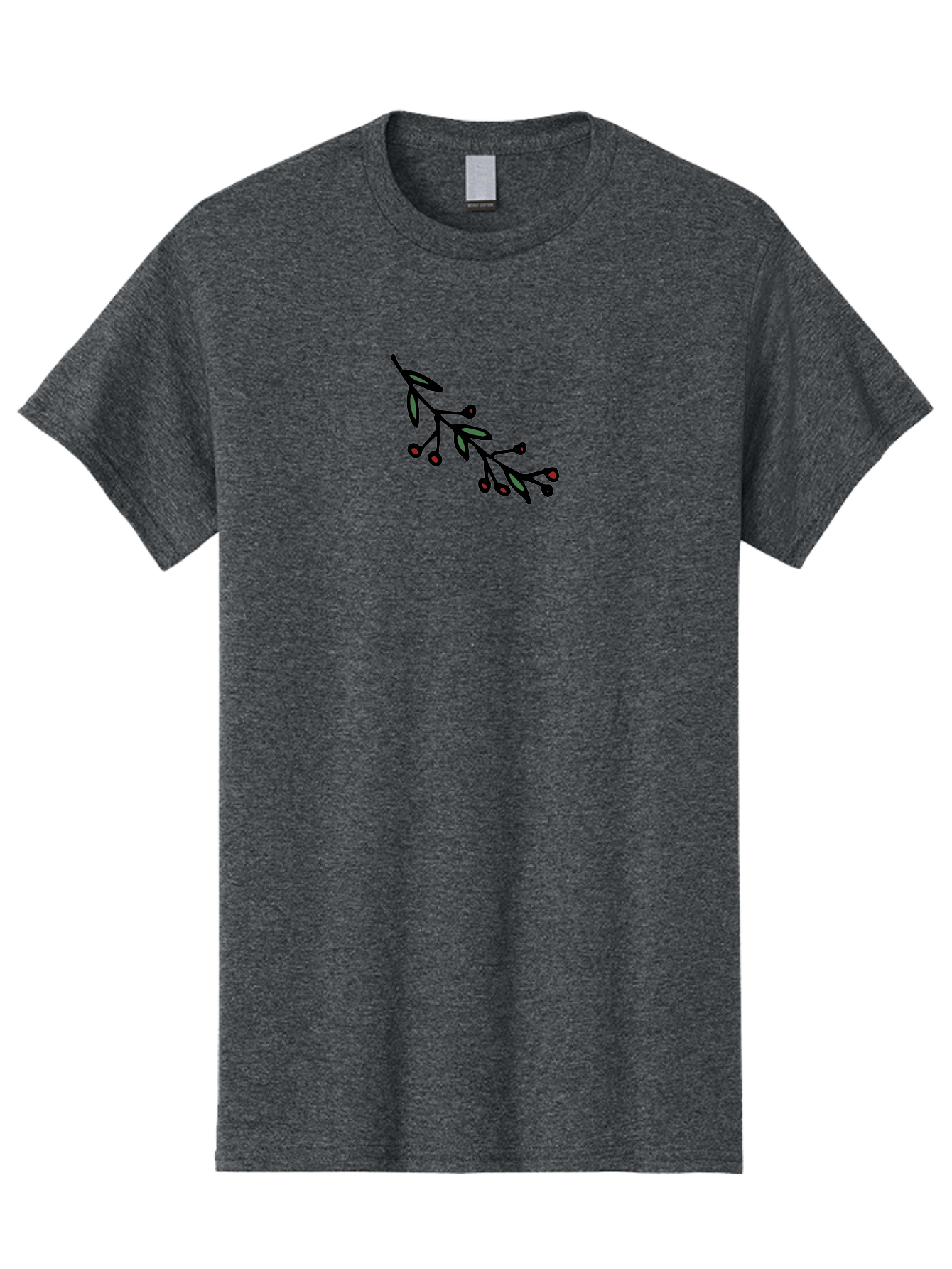 Branch-With-Berries Men'S Graphic Tee, 100% Cotton, Comfortable Casual Summer Wear, Machine Washable, Olive Branch, Cartoon Illustration, Red Berries, Black Stems, Green Leaves, Simple Design, Minimalist Art, Symbolic Imagery, Peace Symbol -  Aaa772