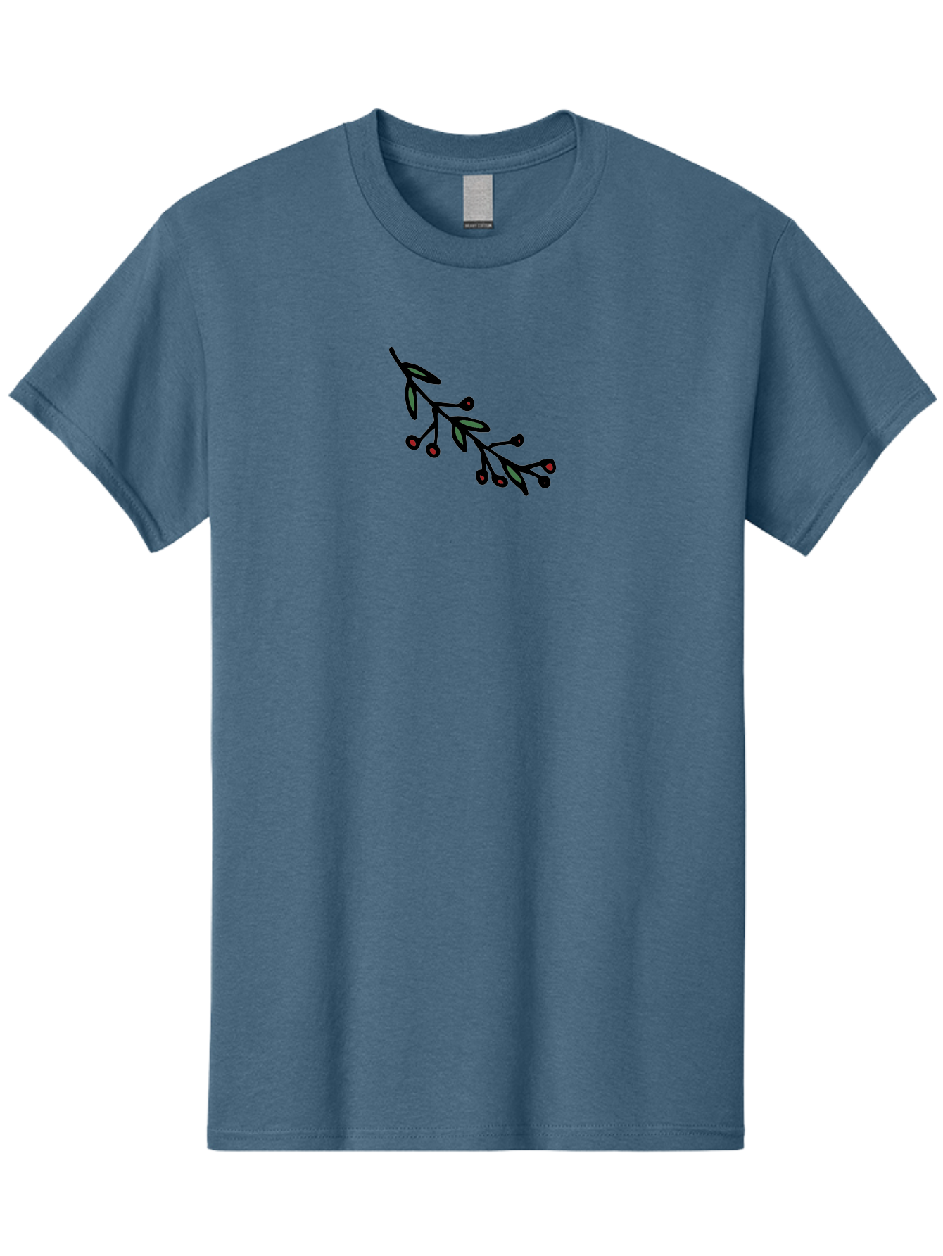 Branch-With-Berries Men'S Graphic Tee, 100% Cotton, Comfortable Casual Summer Wear, Machine Washable, Olive Branch, Cartoon Illustration, Red Berries, Black Stems, Green Leaves, Simple Design, Minimalist Art, Symbolic Imagery, Peace Symbol -  Aaa772
